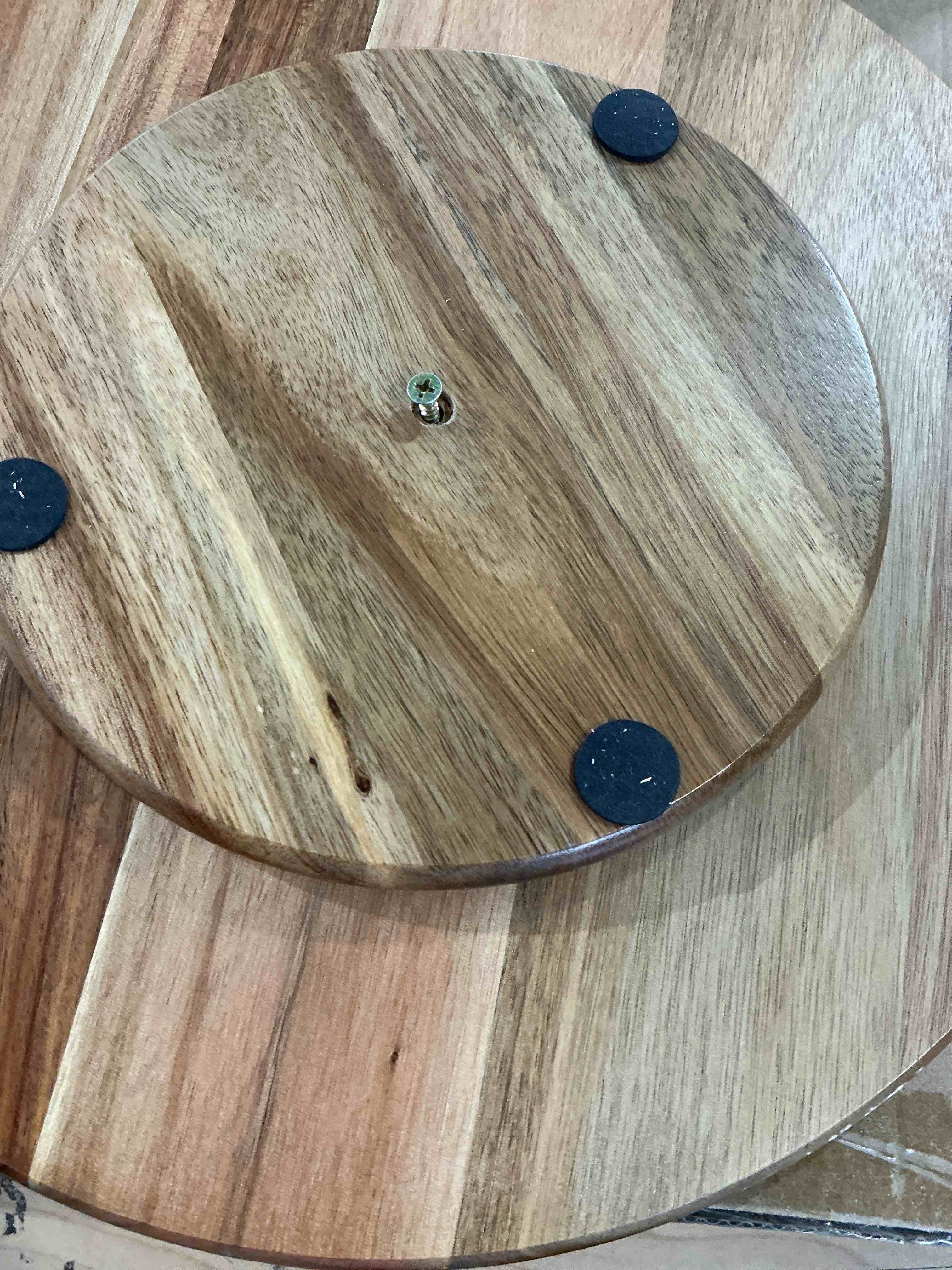 Condition photo showing As Is for Acacia Wood Lazy Susan, Wood Turntable Tray Cabinet Organizer,14" 14"-wood