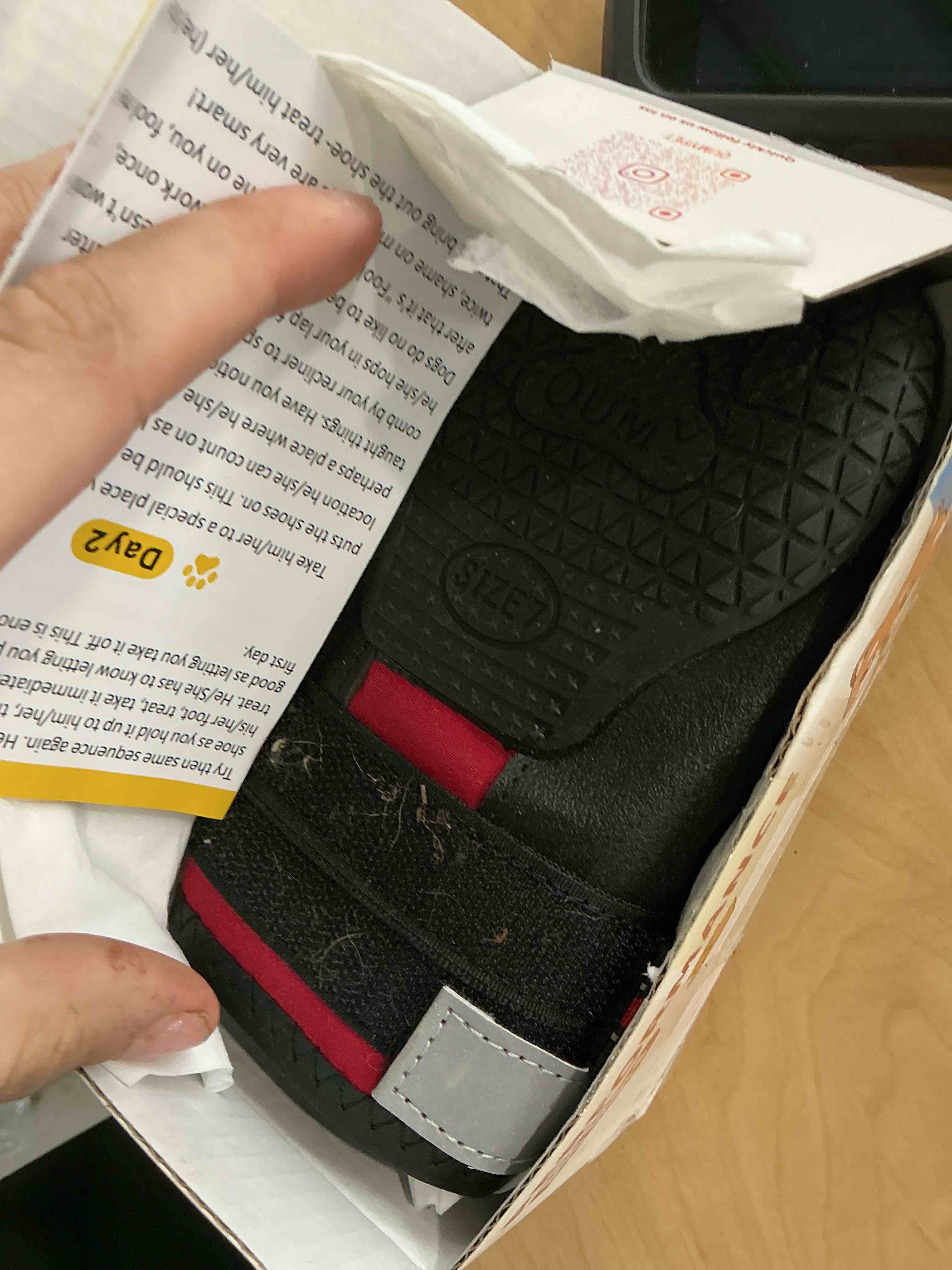Condition photo showing Good Condition for QUMY Dog Shoes for Large Dogs, Medium Dog Boots & Paw Protectors for Winter Snowy Day, Summer Hot Pavement, Water-Resistant in Rainy Weather, Outdoor Walking, Indoor Hardfloors Skid-Resistant Sole Red Size 7: 2.8''x3.2"(W*L) (Pack of 4)