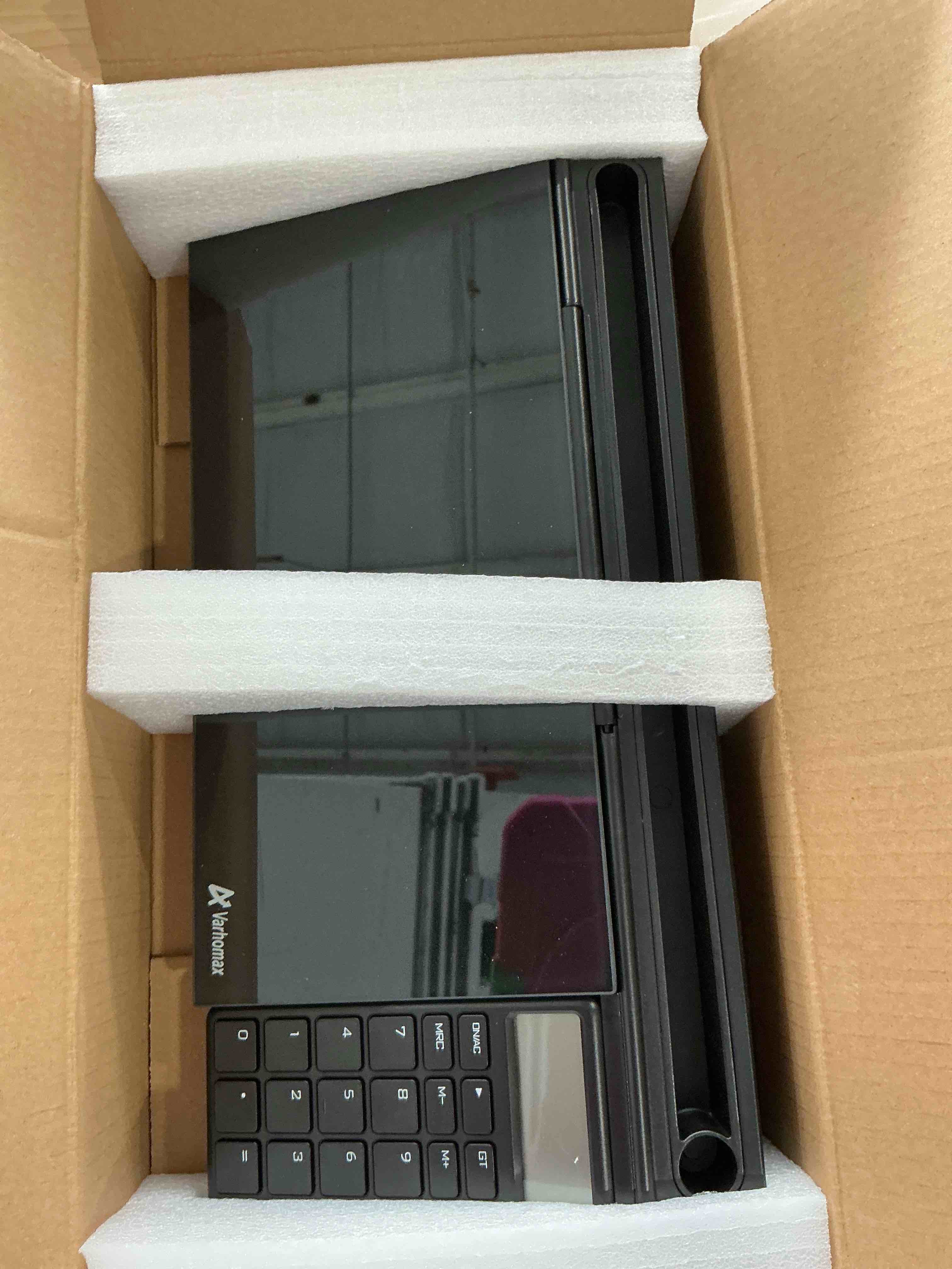 Condition photo showing New/Like New for Varhomax Glass Desk Whiteboard Gray with Calculator, Desktop Organizer Dry Erase White Board with Storage, to Do List Memo Notepad for Home Office and School Supplies Calculator-black