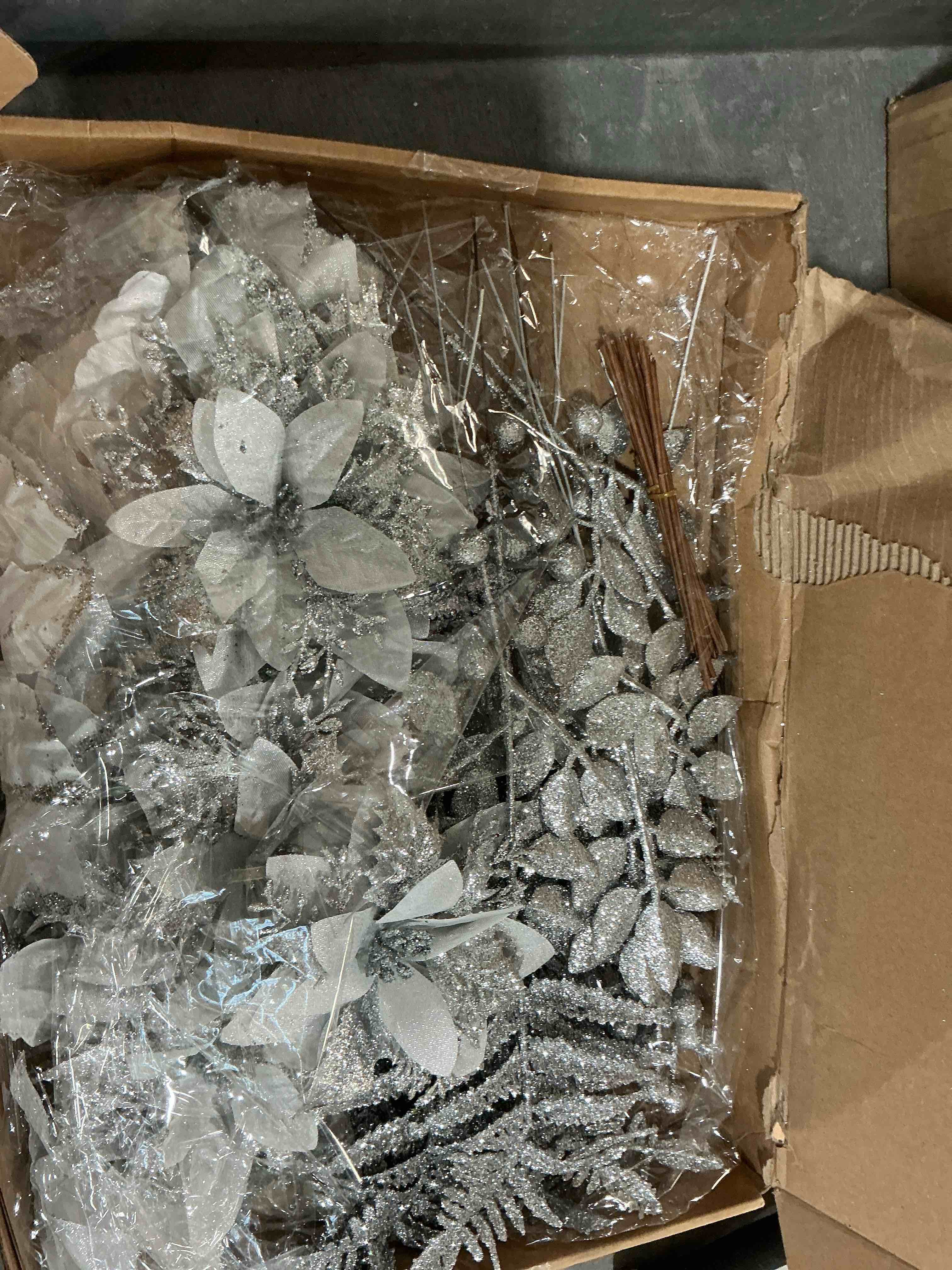 CraftyDream 40 Pcs Christmas Glitter Artificial Poinsettia Flowers Picks and Artificial Tropical Lea