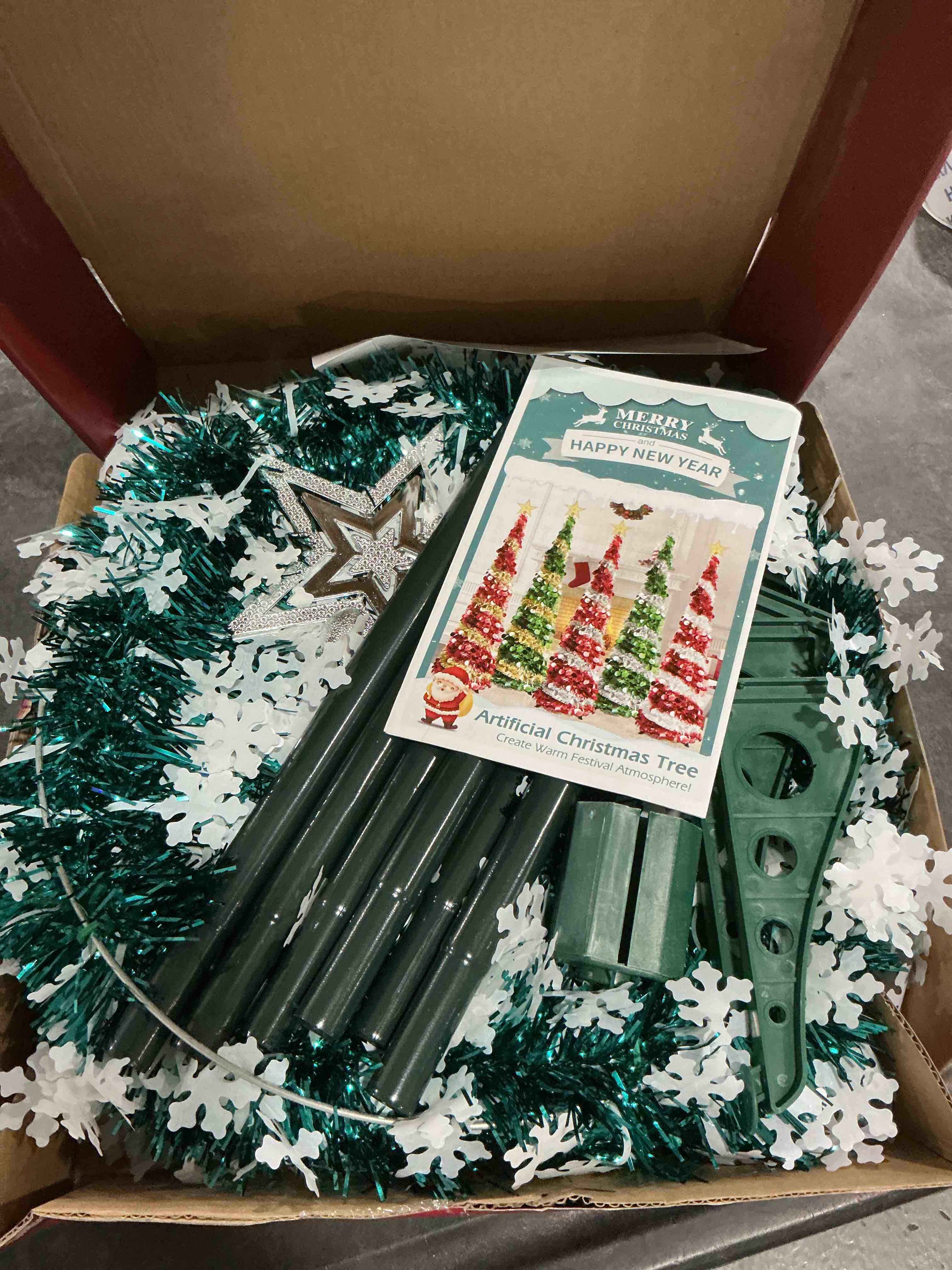 QUIENKITCH 6FT Pop Up Christmas Tree - Snowflake Tinsel Christmas Tree with Star Topper | Collapsibl