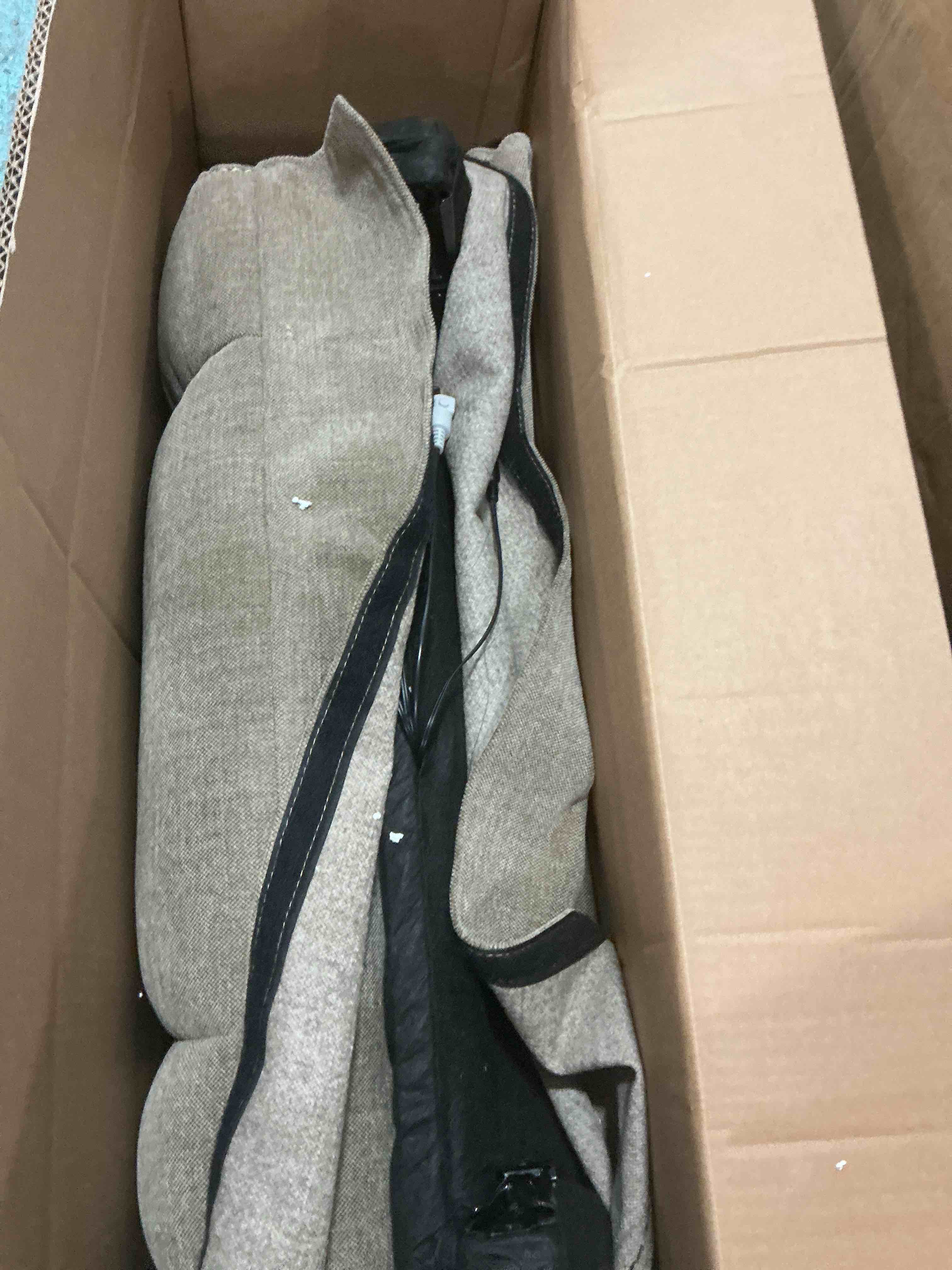 Condition photo showing New/Like New for manual recliner chair, classic and fabric recliner sofa with overstuffed arms and back for living room, bedroom, brown, brown1/3 box only light brown head rest only