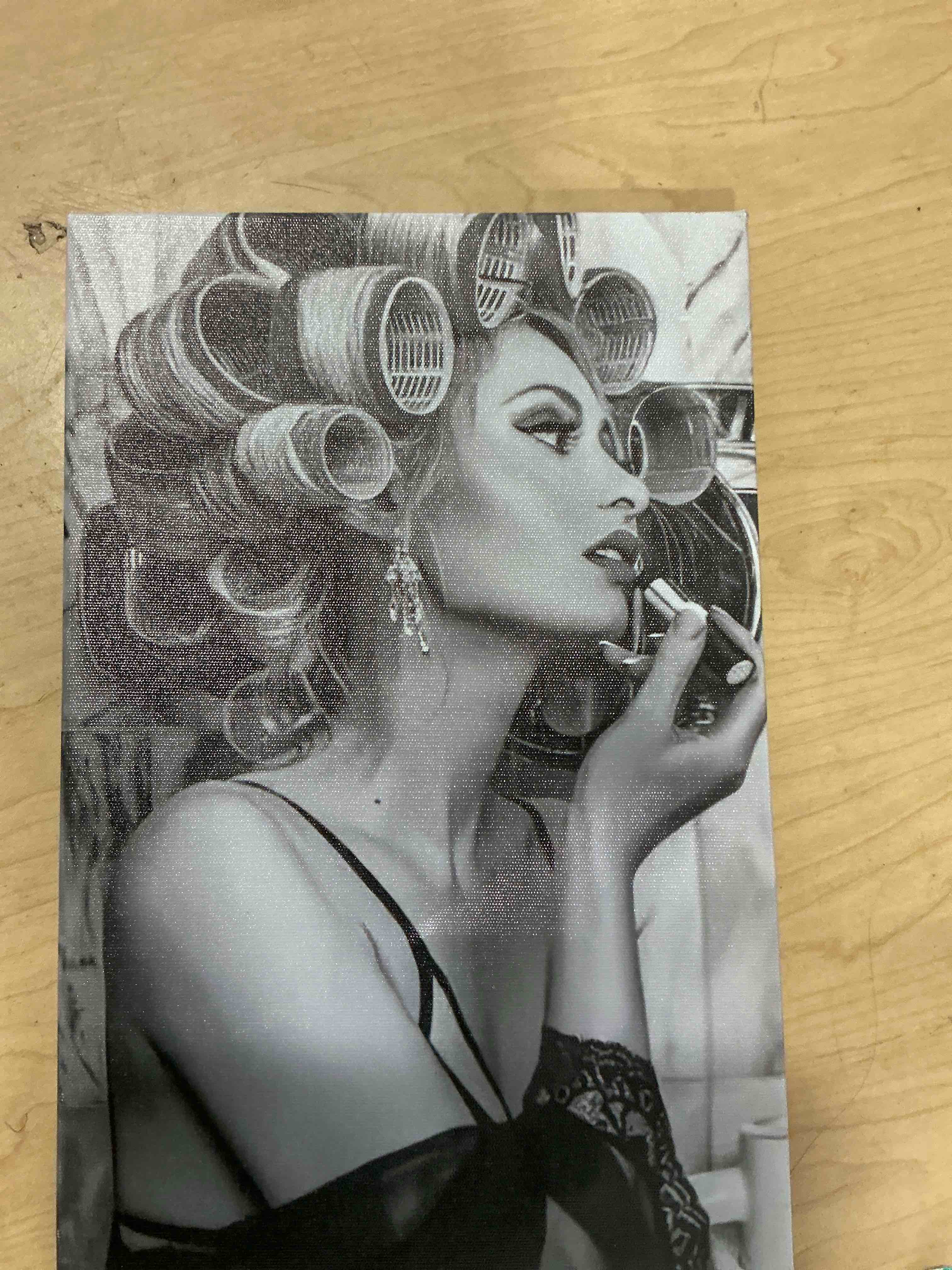 Condition photo showing New/Like New for woman applying lipstick, black and white , vintage fashion photo, bathroom, feminist poster canvas poster wall art decor print picture paintings for living room bedroom decoration black frame 12x18in