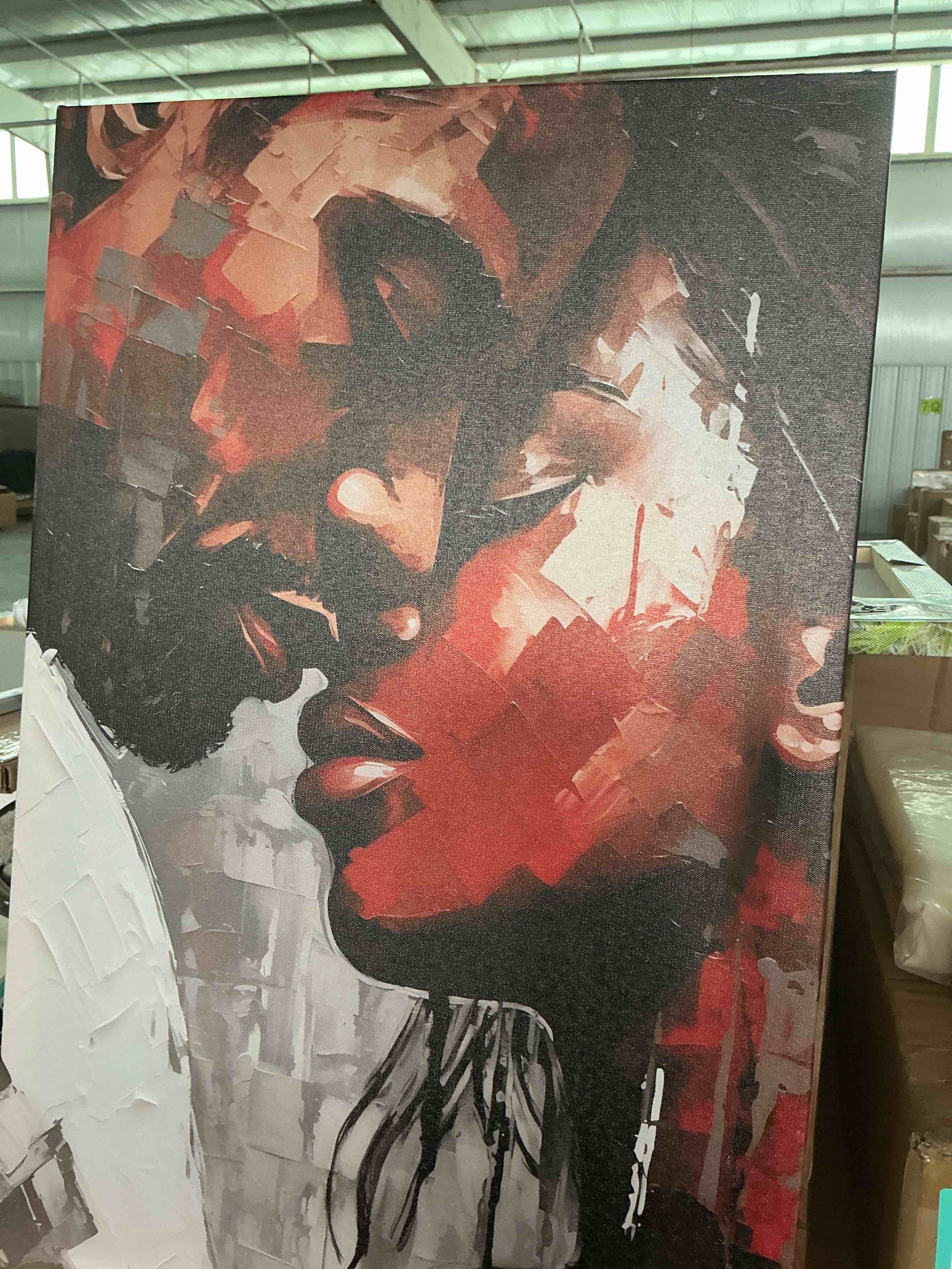 Condition photo showing New/Like New for african american man and woman black couple wall art print on canvas, impressionist art of kiss for living room (framed,16×24 inch)
