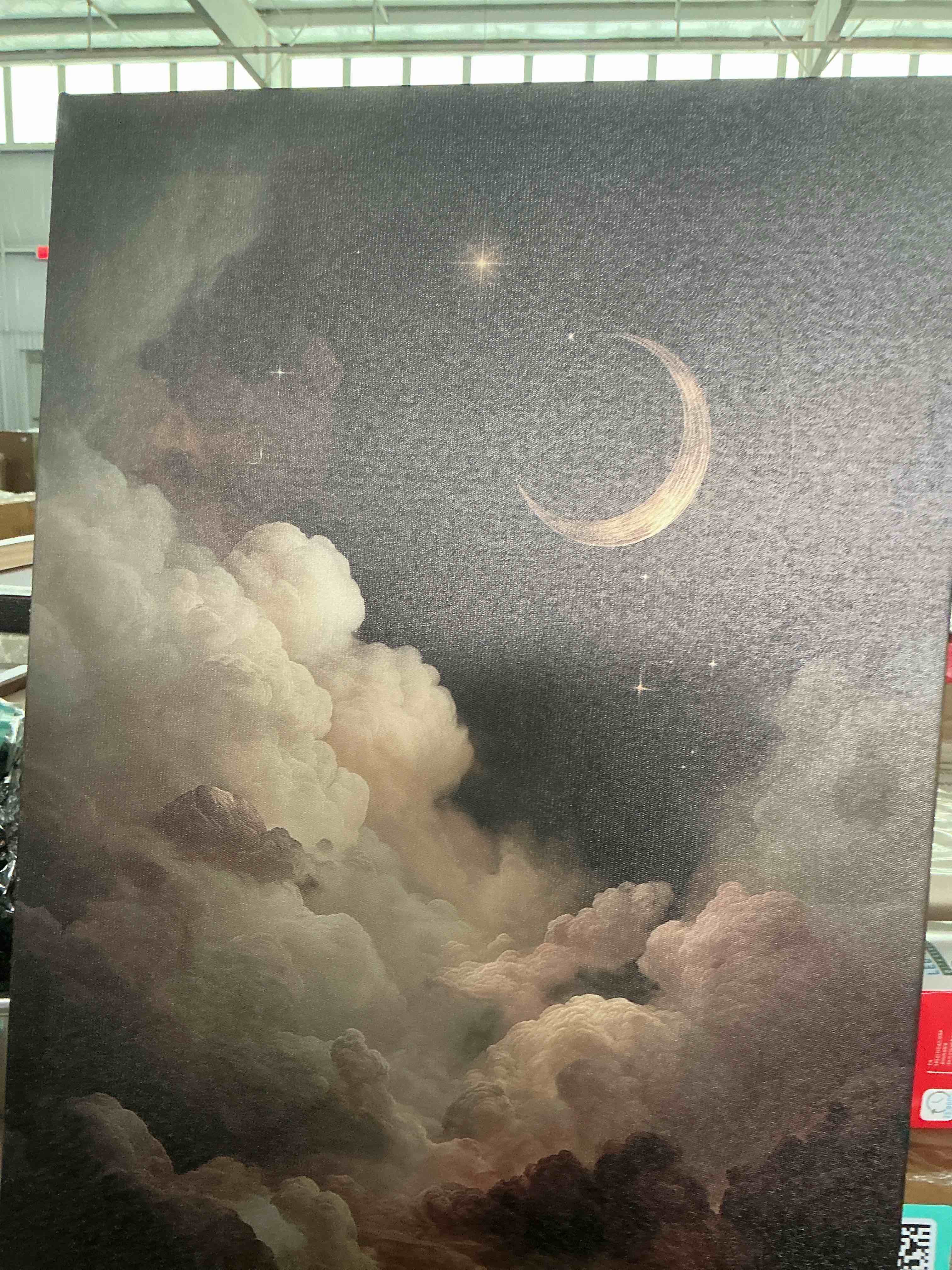 Condition photo showing New/Like New for amazon.com crescent moon in clouds canvas wall art, celestial gothic artwork framed poster ready to hang (framed,08×12 inch)