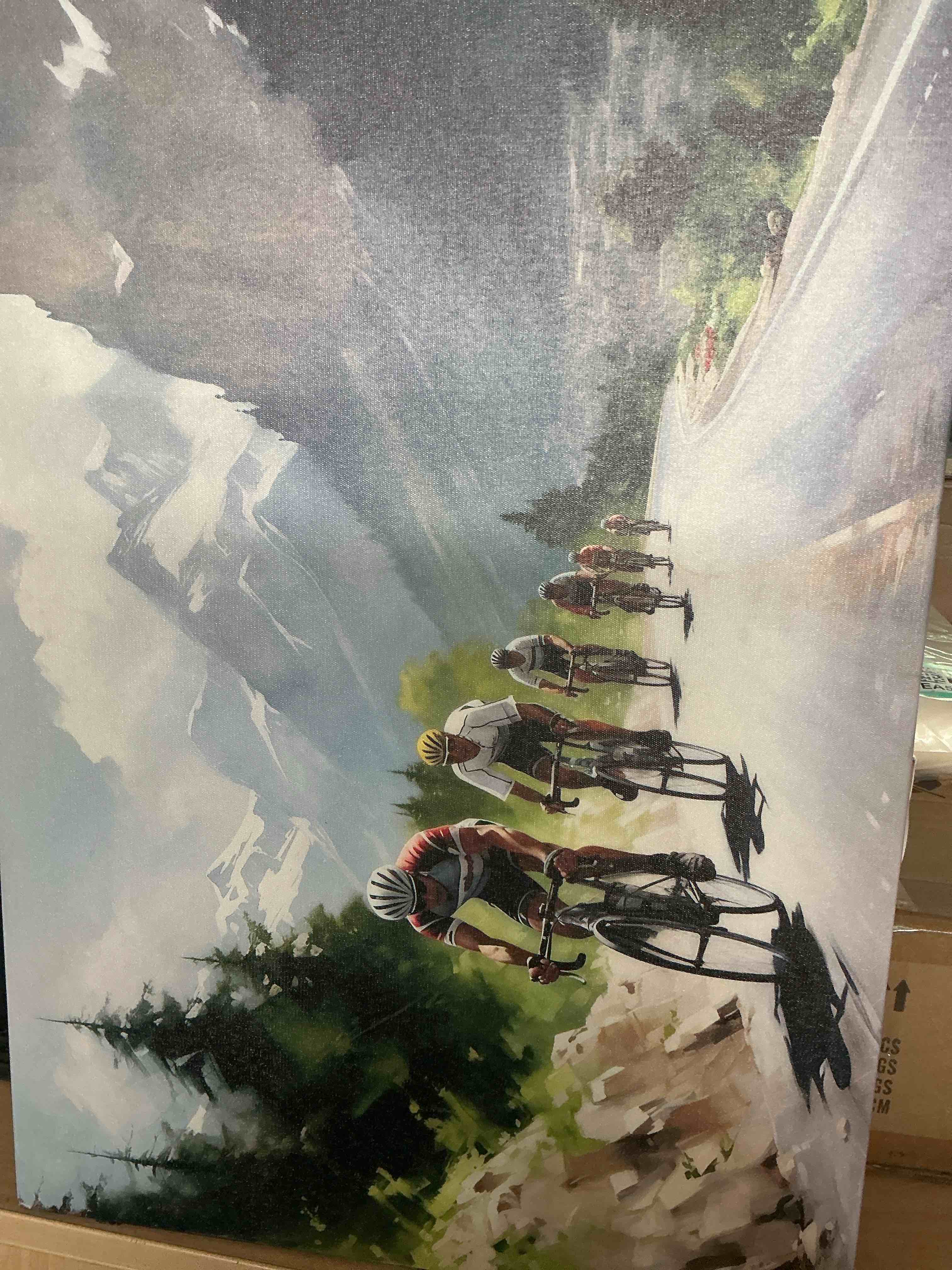Condition photo showing New/Like New for cycling print painting, abstract cycling wall art, sport wall decor, triathlon wall art for living room framed and ready to hang (framed,28×40 inch)