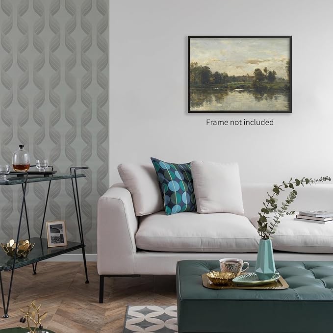 Condition photo showing New/Like New for caxiysh nature scenery forest poster rustic river landscape wall art cottage core canvas oil painting for countryside apartment wall decor 12x16 inch unframed