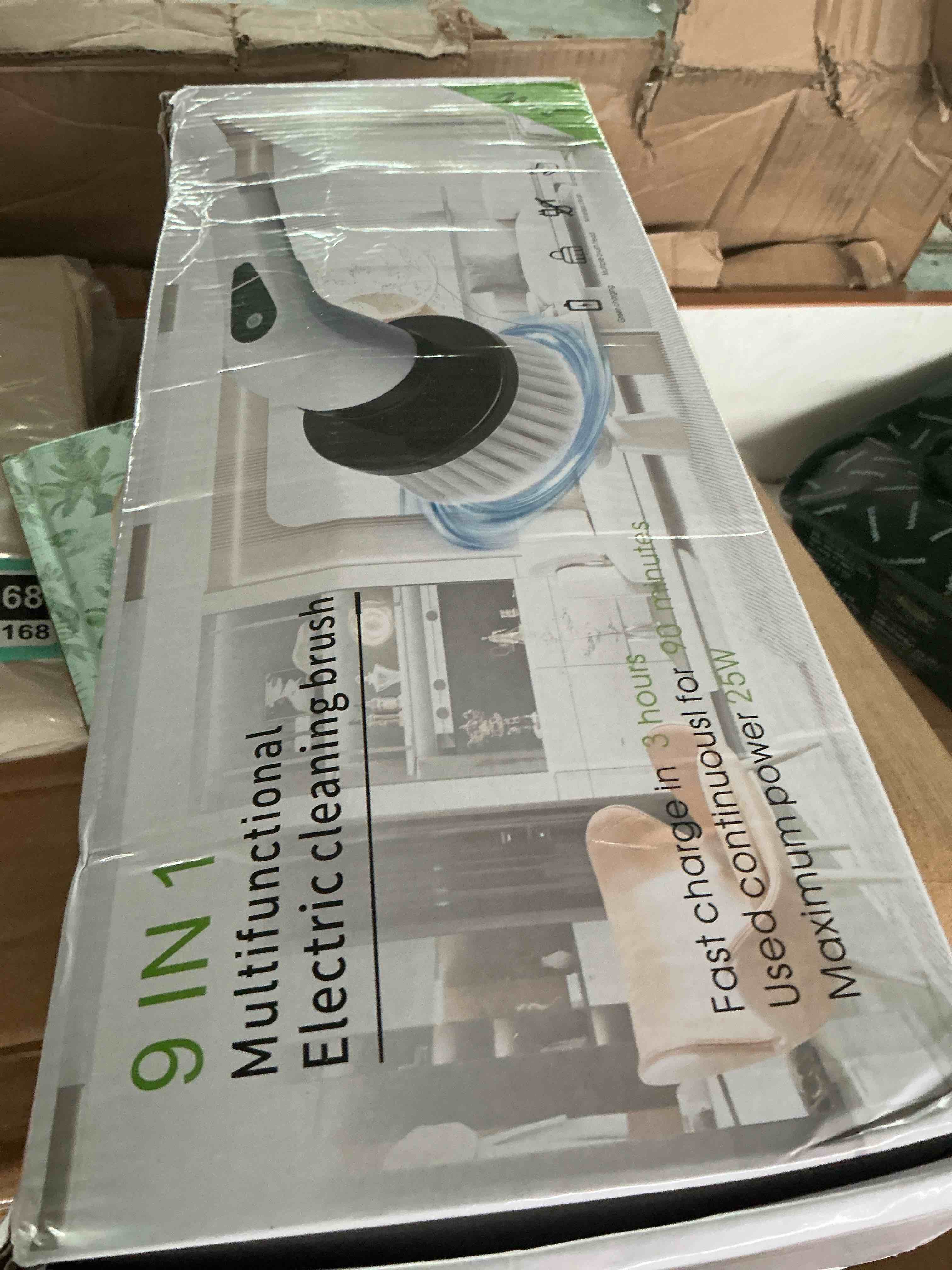 Condition photo showing New/Like New for electric bathroom cleaning brush, cordless spin scrubber full body waterproof ipx7 with adjustable handle, 8 replaceable brush heads for bathtub/kitchen/window/home -sd-ctb01