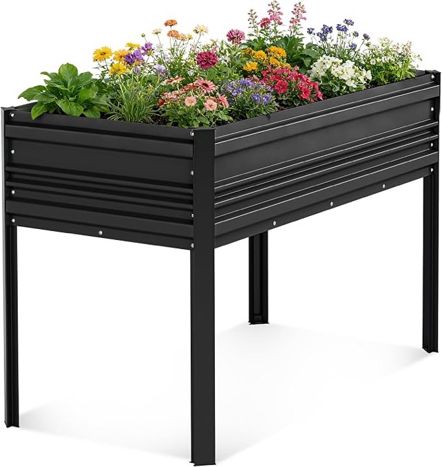Condition photo showing New/Like New for diiyiv galvanized raised garden bed with legs,48×24×30in elevated planter box for backyard,garden, patio, balcony, 350lb capacity,planters for outdoor plants,black