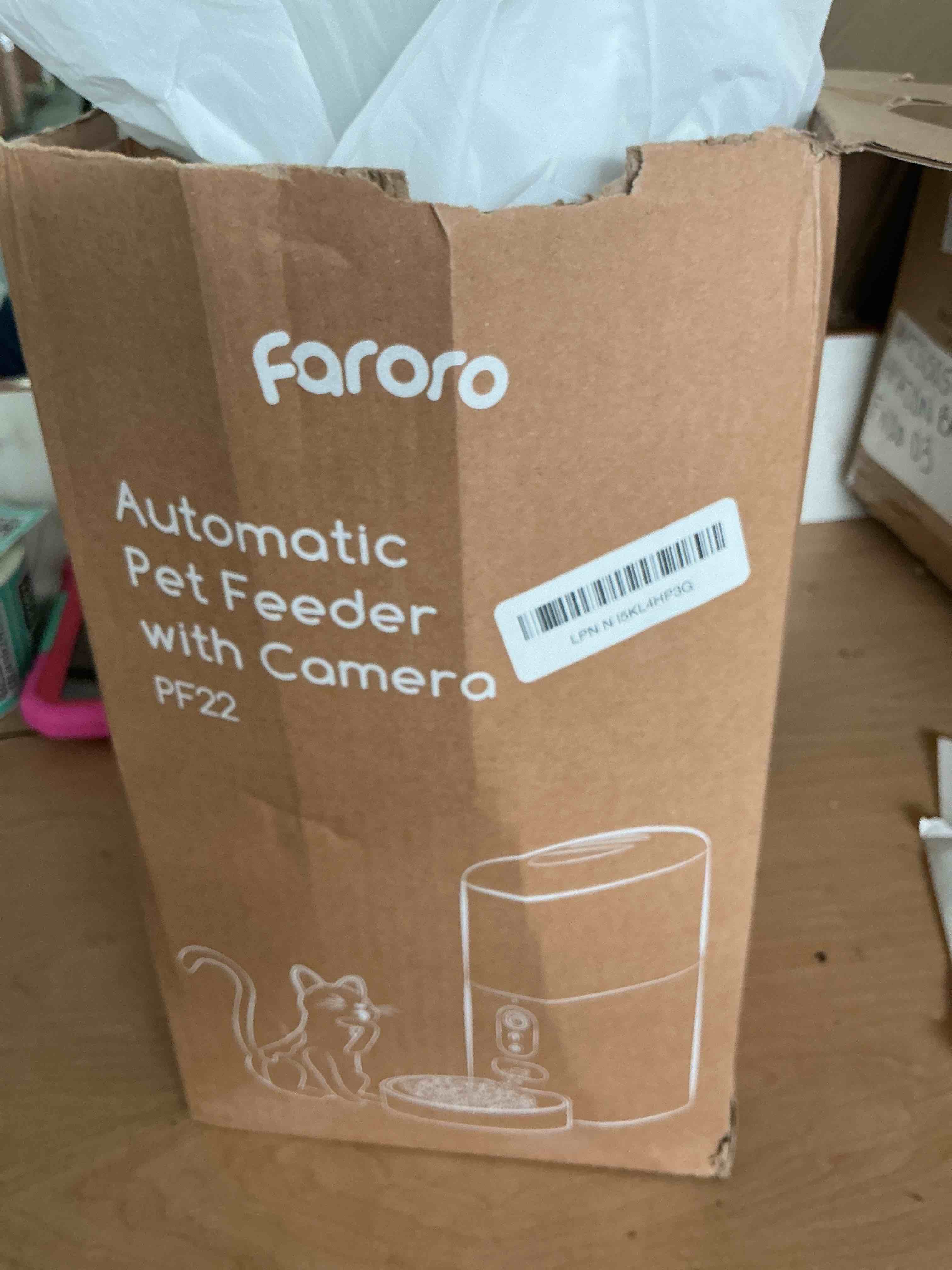 Condition photo showing New/Like New for faroro automatic cat feeder with camera, 3mp hd video with night vision, 5g wifi cat feeder automatic with app control, 2-way audio, low food sensor, motion alerts for cats and dogs 4l with 3mp camera