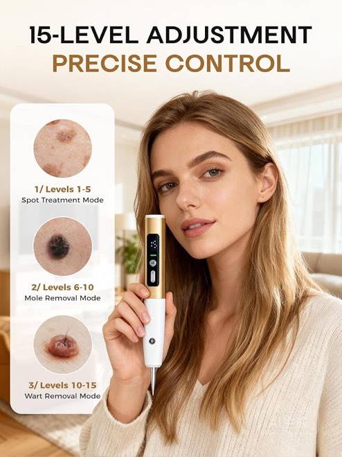 Condition photo showing New/Like New for usb rechargeable 9 speed skin tag remover pen, adjustable intensity moles freckles warts removal kit for face neck body, at-home carbon ion beauty device with led display