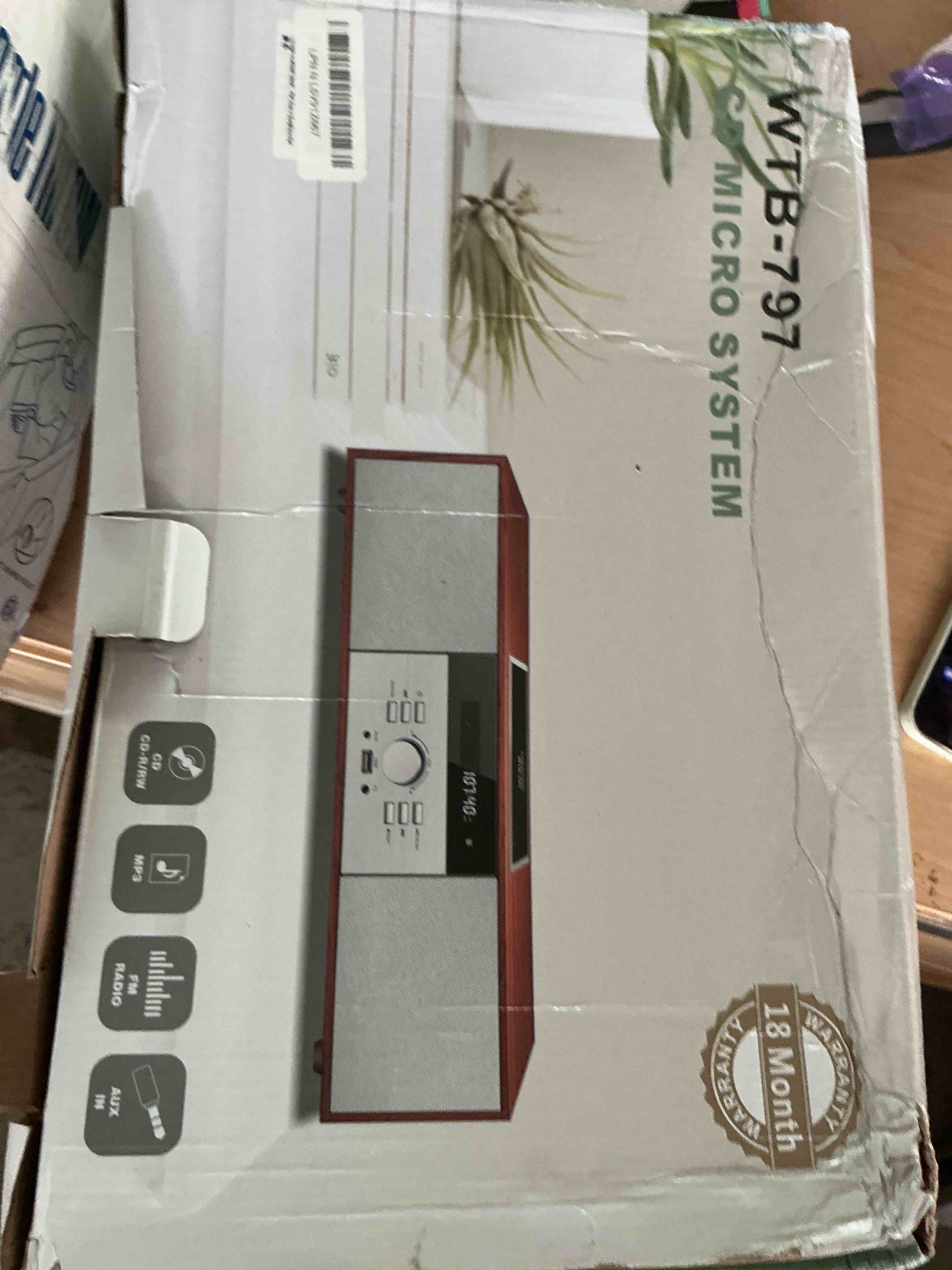 Condition photo showing New/Like New for nostalgic bluetooth stereo system for home, wiscent vintage micro hifi systems cd player,with bluetooth audio streaming,fm radio,usb port,aux-in,earphone port (brown) brown cd player