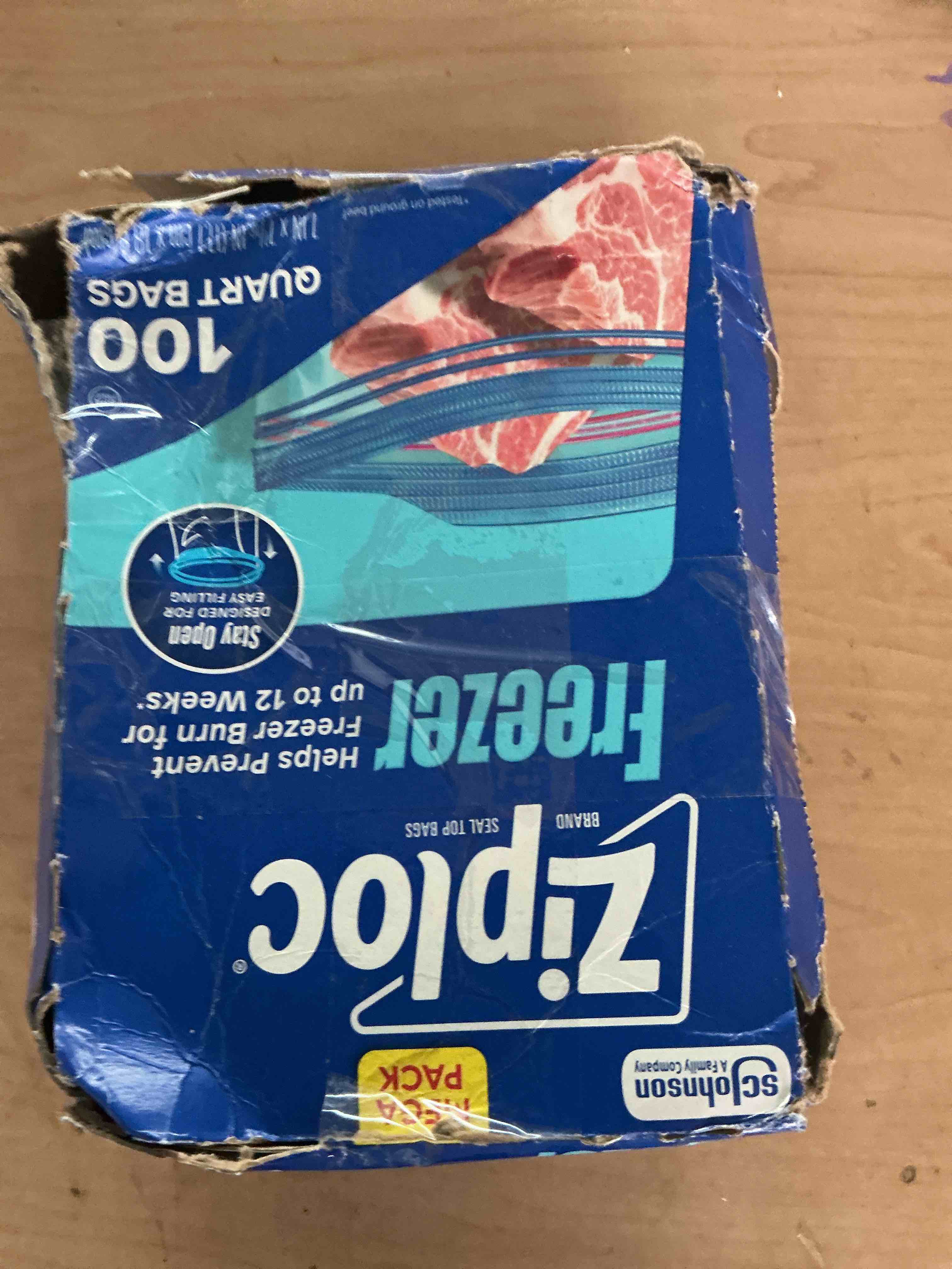 Condition photo showing Good Condition for ziploc quart food storage freezer bags, stay open design with stand-up bottom, easy to fill, 100 count