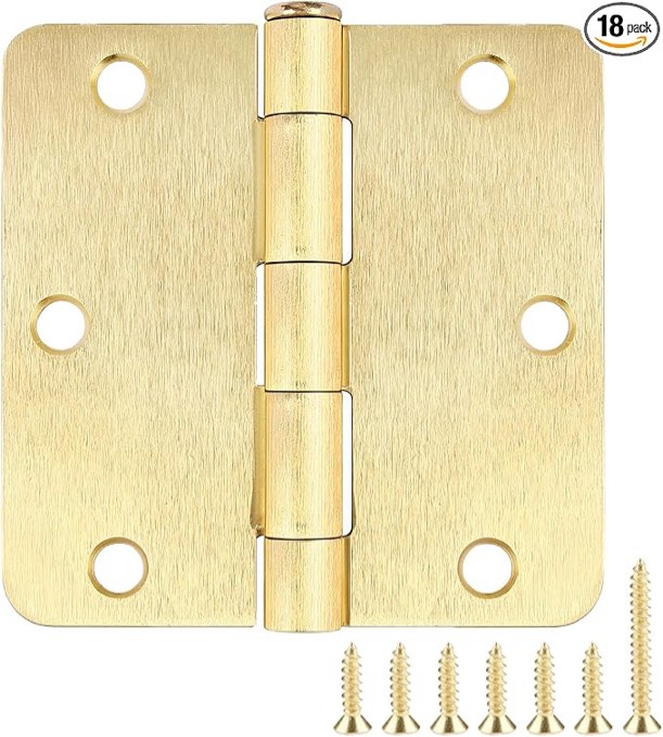 door hinges satin brassinterior gold door hinges for doors 3 pack brushed brass door hinges 3-1/2" rounded 5/8"radius corners bedroom residential standard indoor door hardware hinge - amazon.com