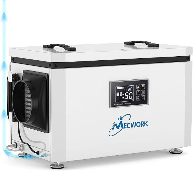 125 pints commercial dehumidifier with pump and drain hose, mecwork quiet dehumidifiers for basement, crawl space, dehumidifier water damage restoration up to 6,000 sq ft, auto defrost(1pcs)