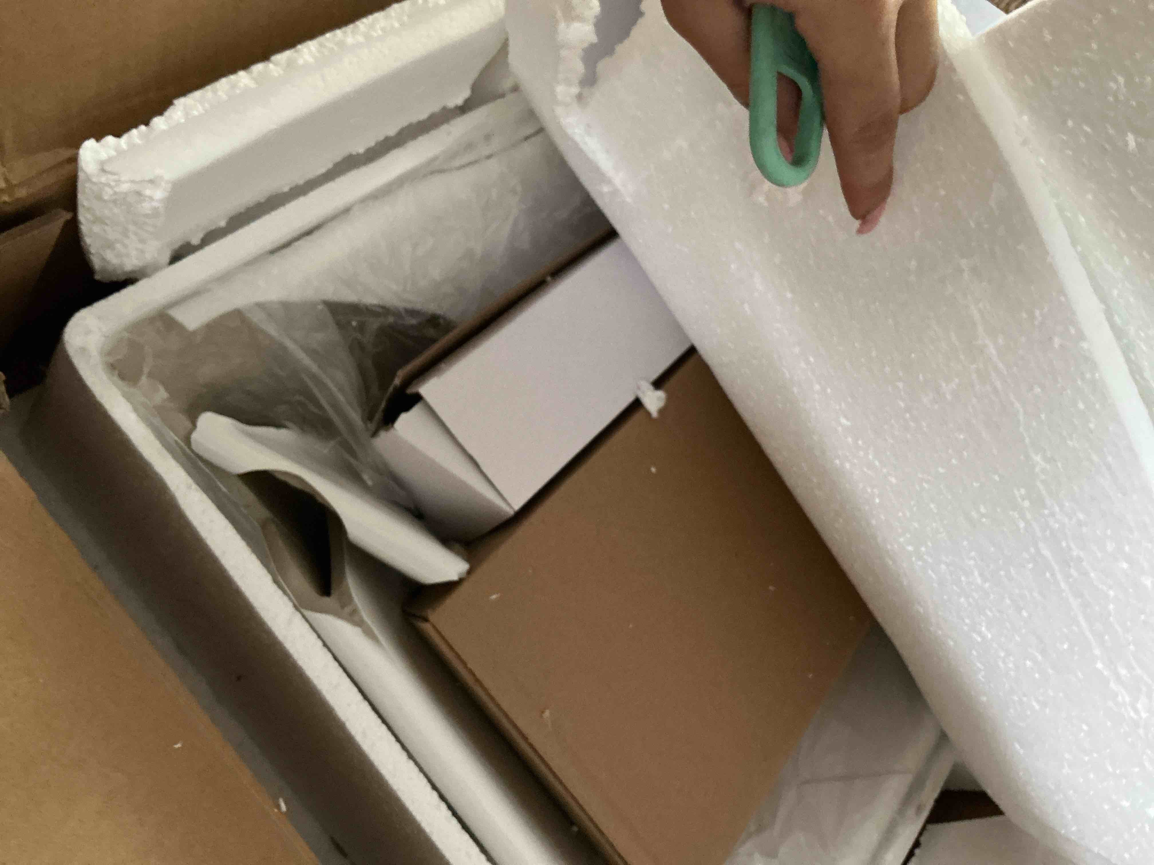 Condition photo showing As Is for ceramic drop-in bathroom sink, under counter vessel sink with overflow, white vanity basin broke