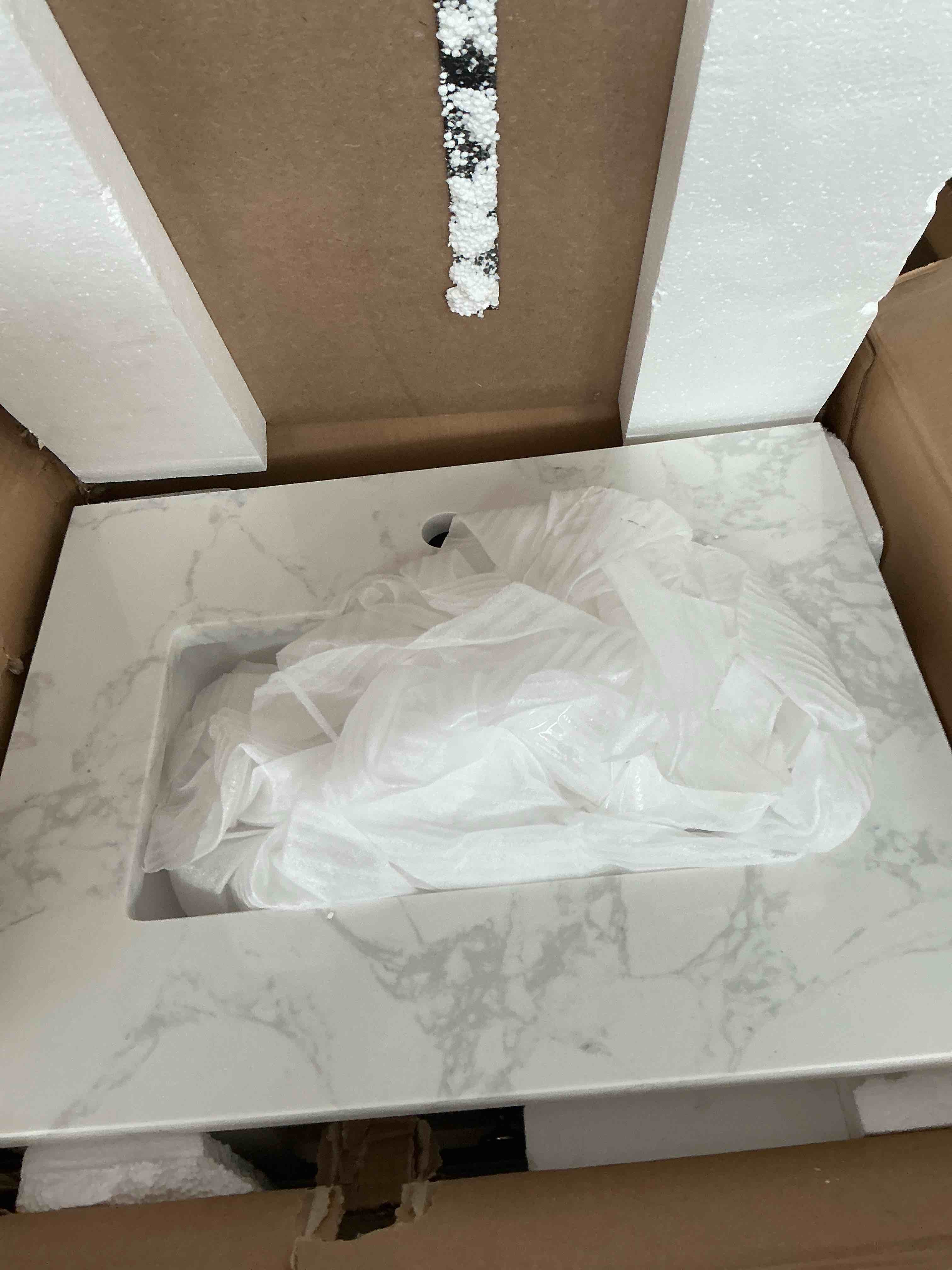 Condition photo showing New/Like New for bellemave 20-inch solid wood bathroom vanity with sink, free standing cabinet, soft closing door, storage rack, drawer marble, silver, and white design