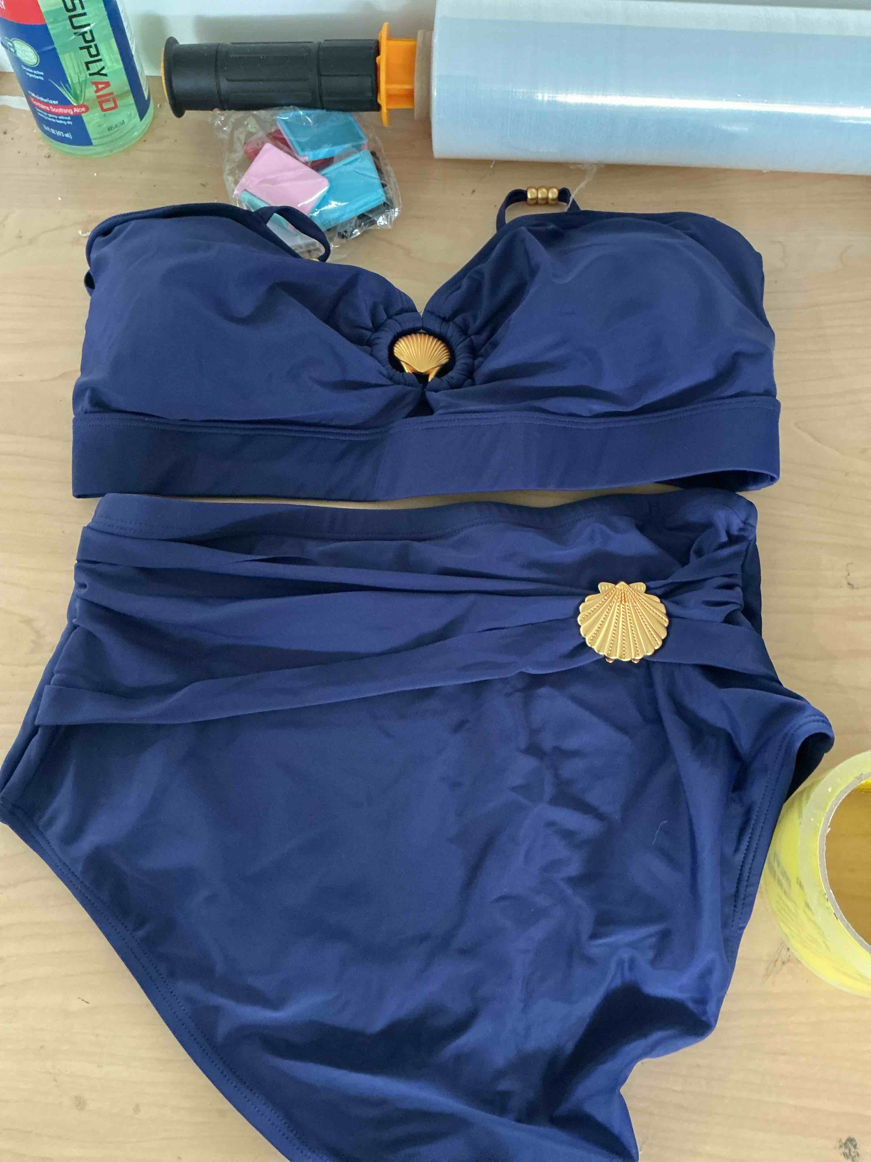 Condition photo showing New/Like New for herseas women seashell ring bikini sets high waisted 2 piece bathing suits | tummy control push up swimsuit, full coverage swim suit for women, adjustable strap, beach vacation clothes, modest, slimming