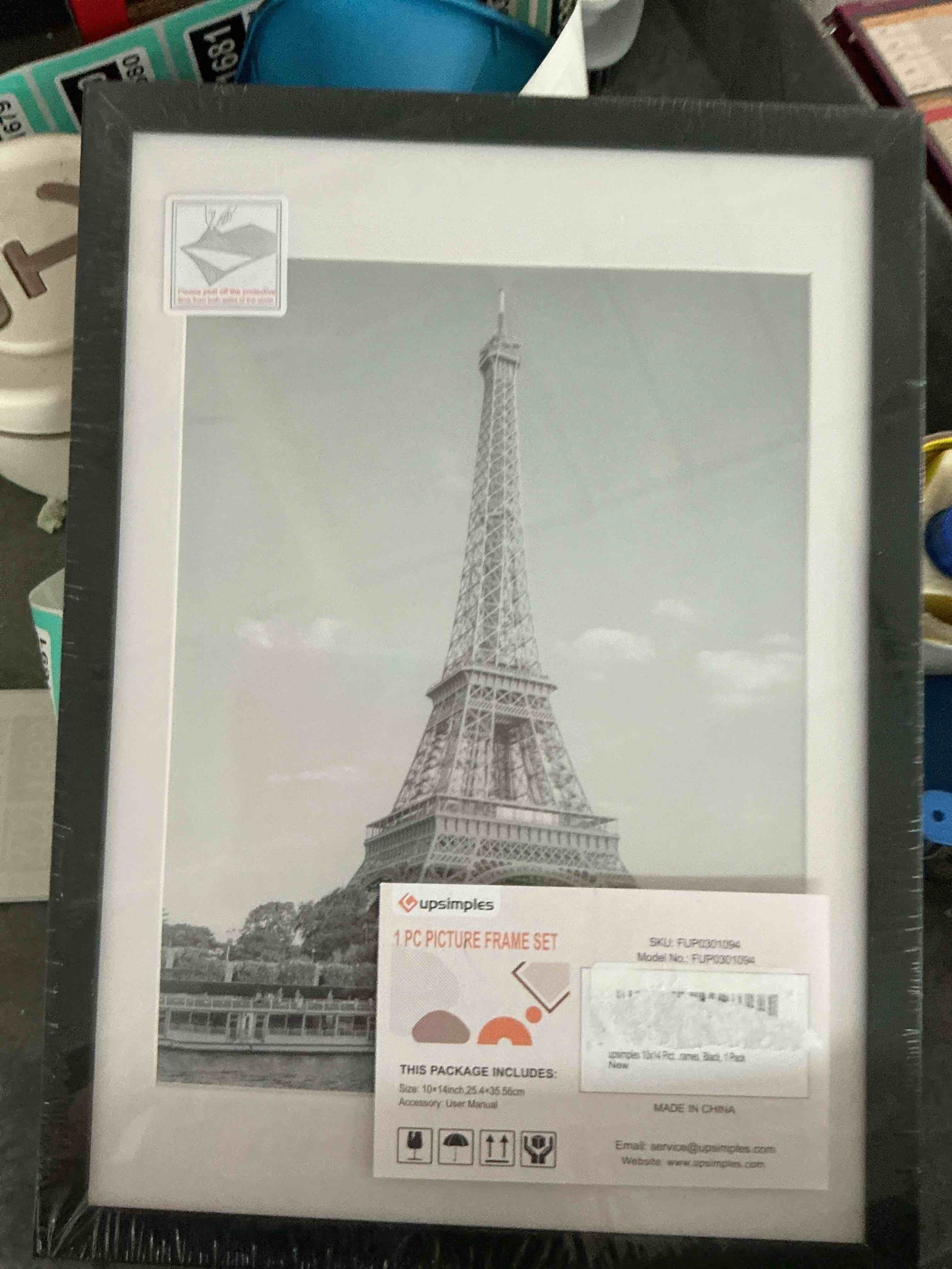 Condition photo showing Brand New for upsimples 10x14 picture frame, display pictures 8.5x11 with mat or 10 x 14 without, wall hanging diamond frames, black, 1 pack black 10x14