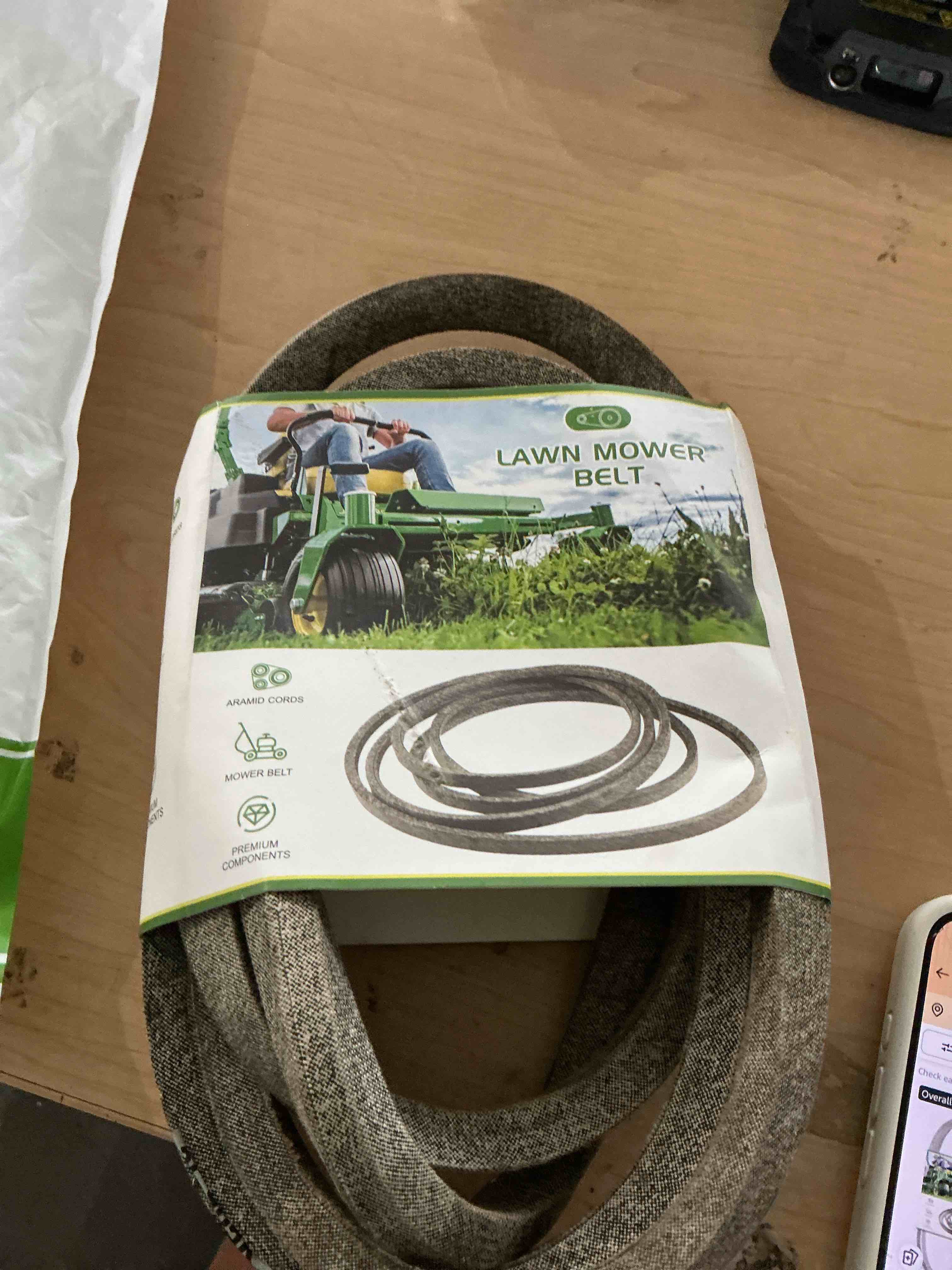 Condition photo showing New/Like New for lawn mower replacement pto belt 954-3055a 754-3055a 5/8" x112 1/2" for cub cadet mtd 754-3055 954-3055 2130 2135 2140 2145 2146 2150 2155 2166 2176, 2000 series with 38" 42" deck/aramid cord