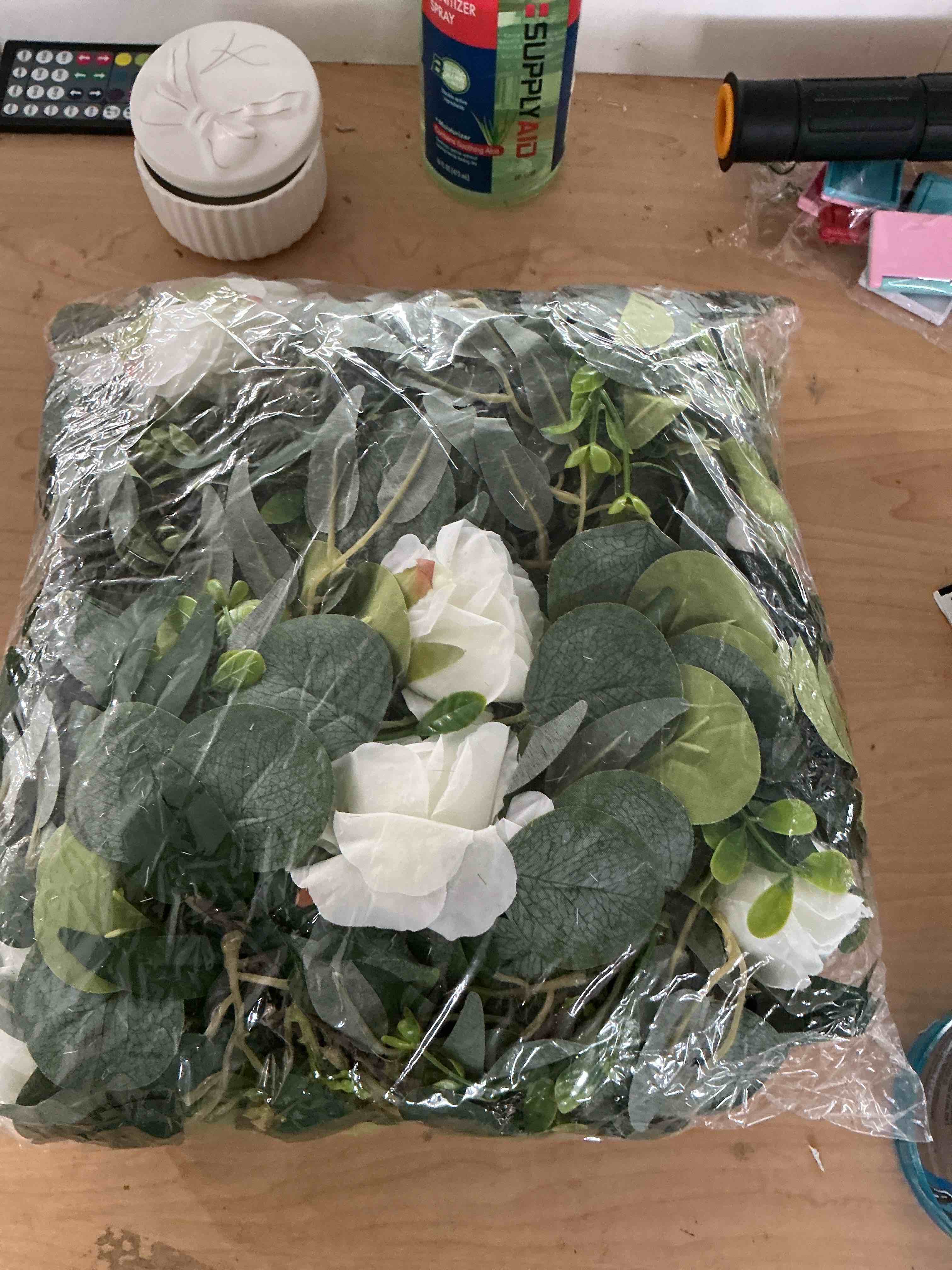 Condition photo showing New/Like New for 2 pack eucalyptus garland 6 ft artificial greenery garland faux silver dollar leaves fake hanging eucalyptus leaves garlands vines for wedding party table runner room home mantle decor