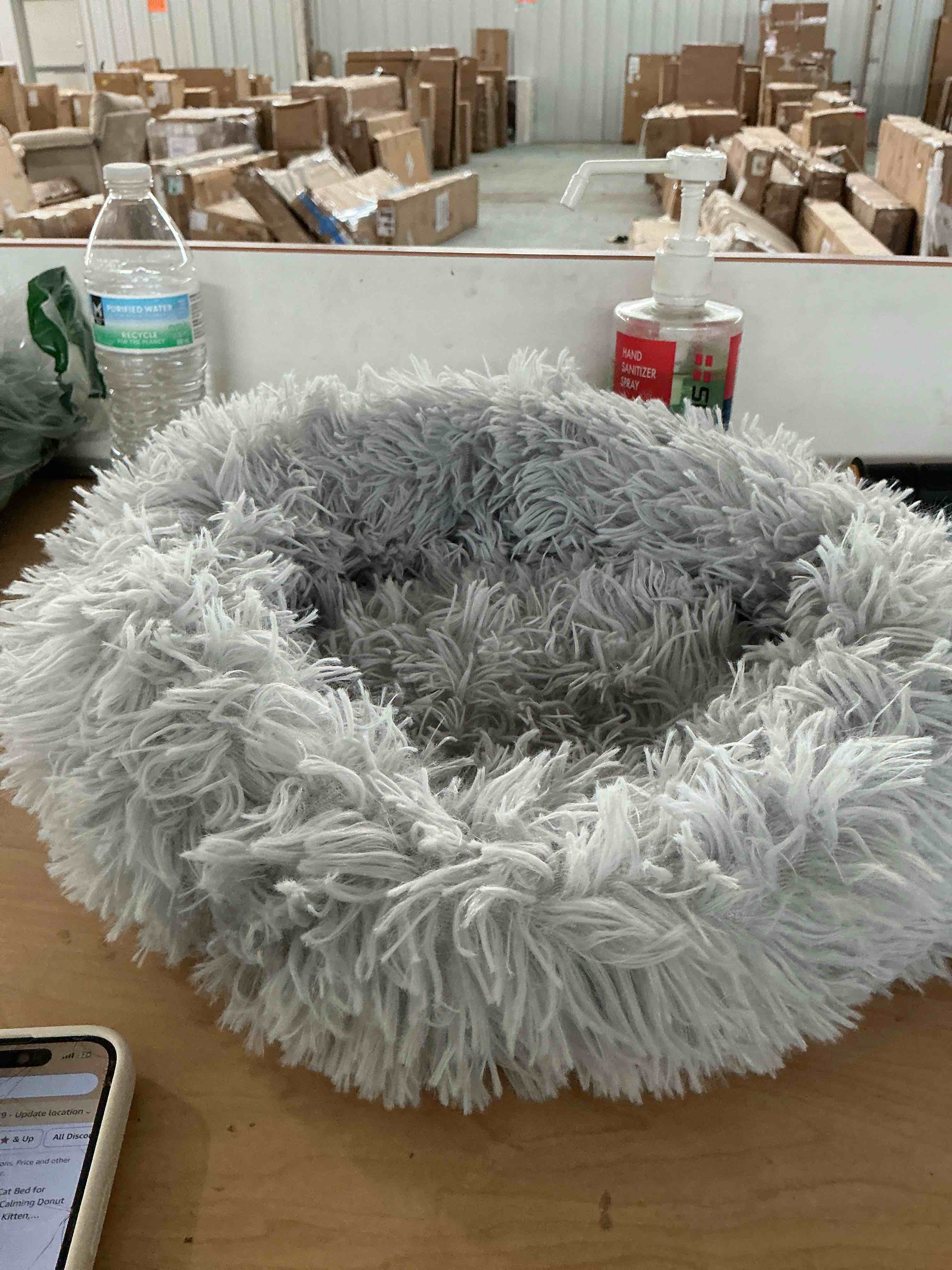 Condition photo showing New/Like New for hoewina dog & cat bed for indoor cats, 20in calming donut bed for puppy and kitten, washable round fluffy pet bed for small medium dogs and cats (light grey) 20.0"l x 20.0"w x 8.0"th light grey