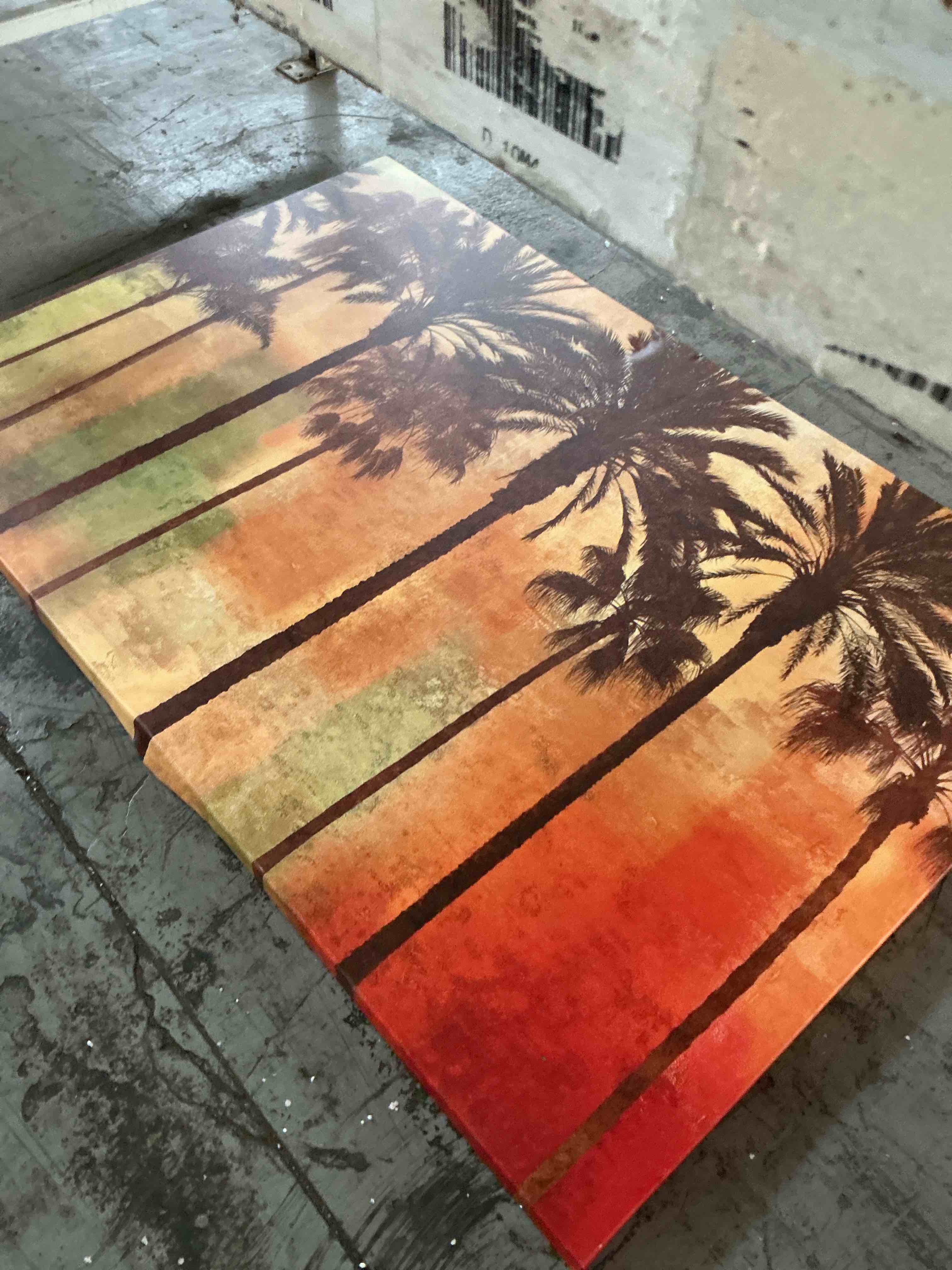 Condition photo showing Good Condition for alottagifts palm tree sunset led canvas wall art similar not exact 
