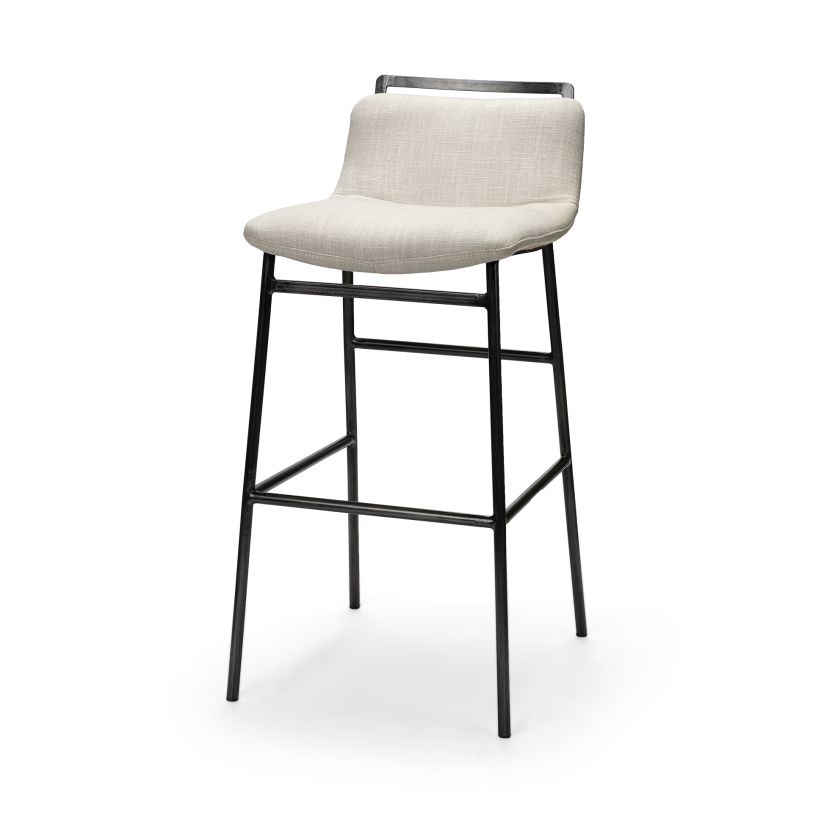 Mercana Kavalan 37.5" Total Height Beige Upholstered Seat Gray Metal Frame Bar Stool 68088 PROMO