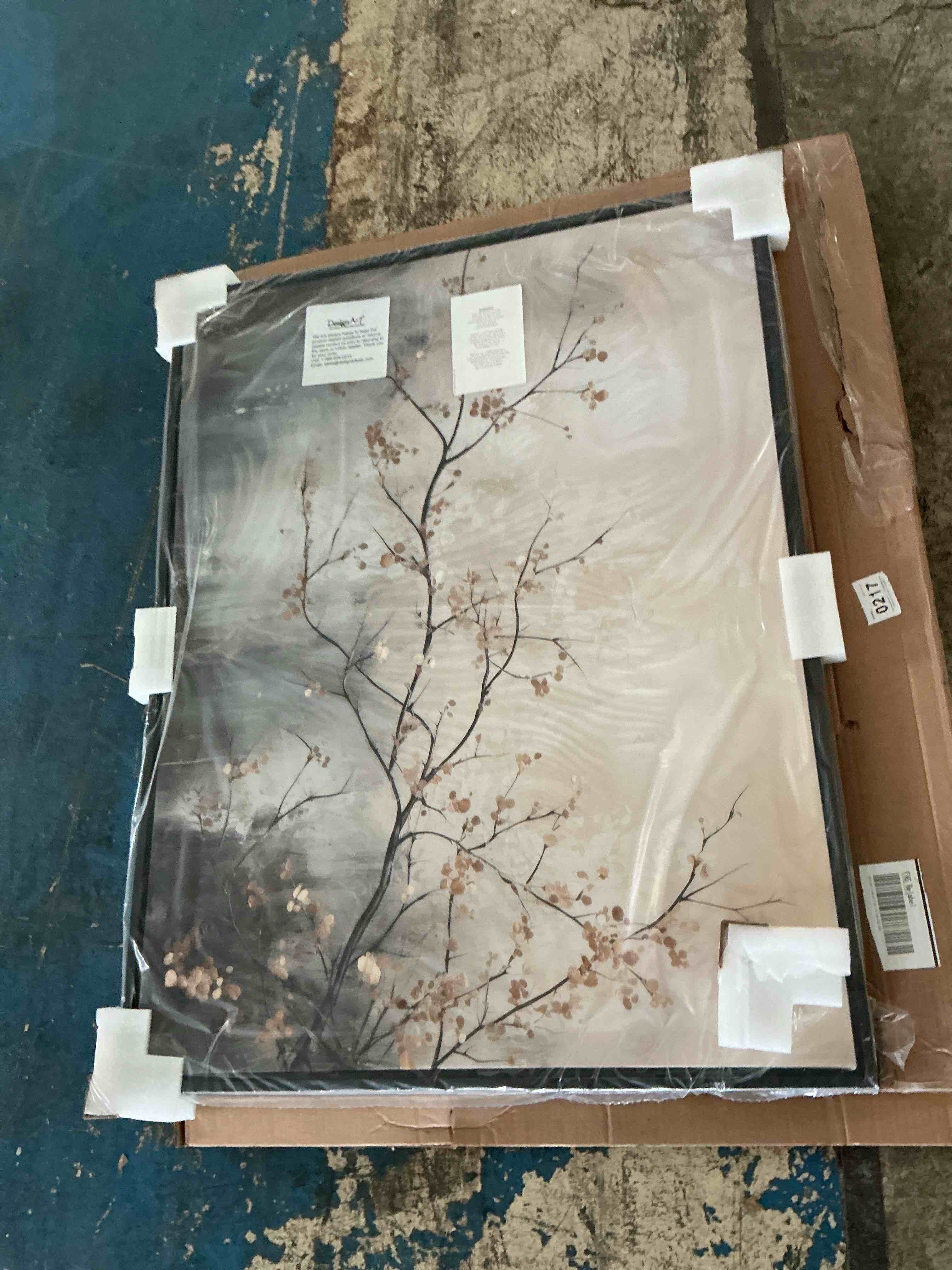 Condition photo showing Good Condition for framed cherry blossom branch poster canvas print art modern aesthetic pictures wall art for living room & bedroom home decor wall decoration exquisite painting (black framed,12l x16w) frame has minor crack