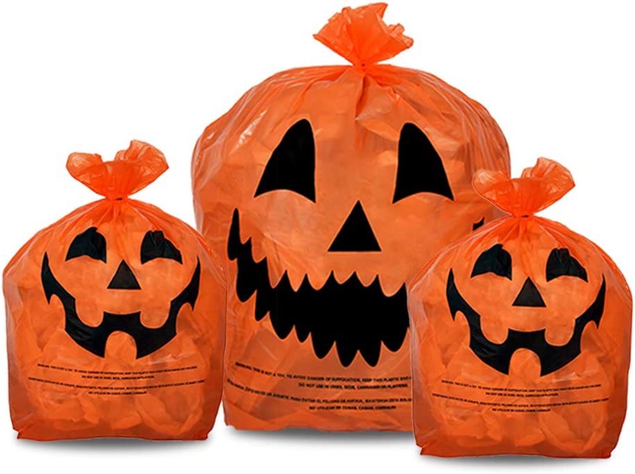 Halloween Pumpkin Outdoor Fall Leave Trash Bags Decor Pack Of 3 With Ties.