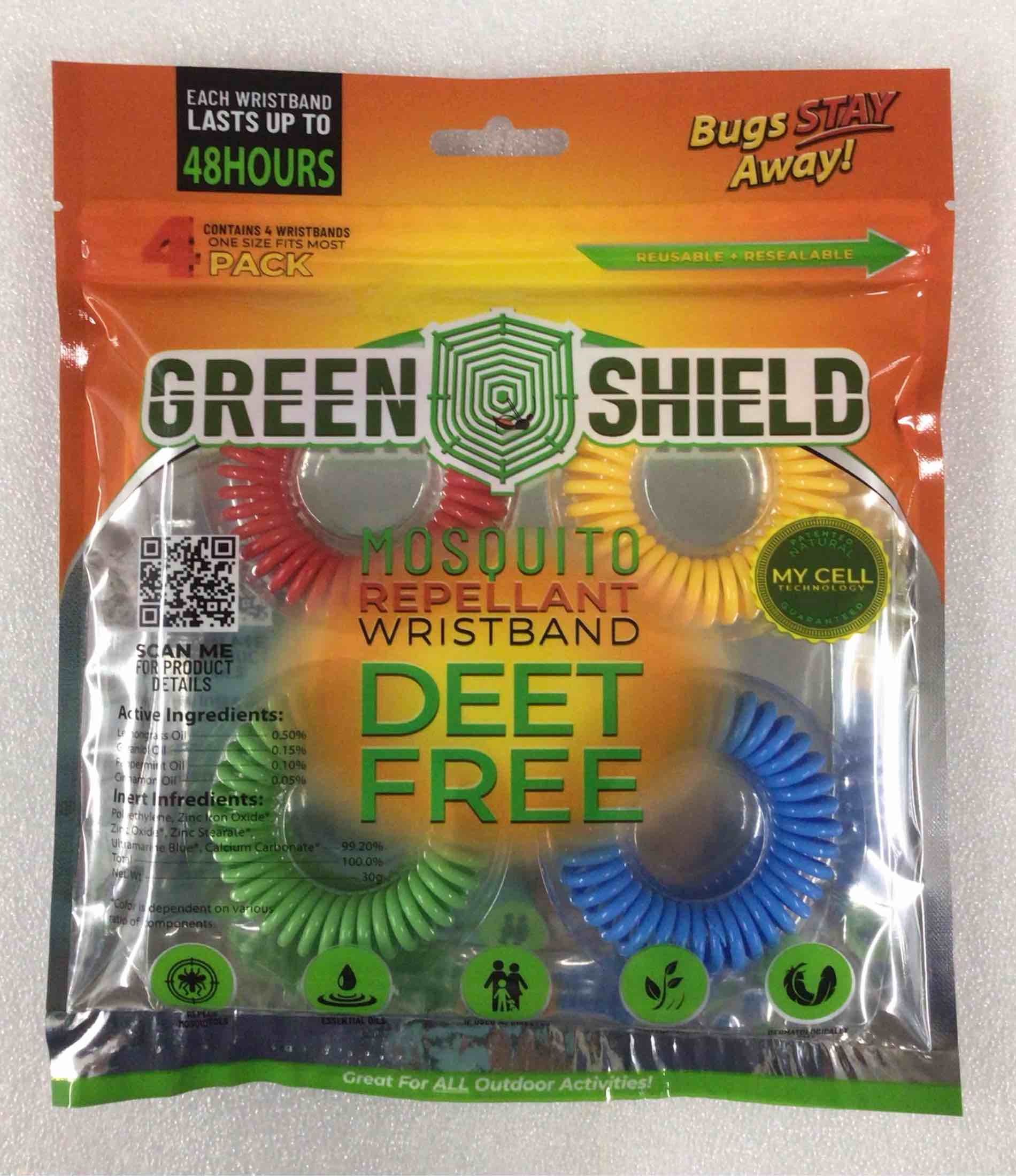 Green Shield Mosquito Repellent Wristband Deet Free 4 Pack.