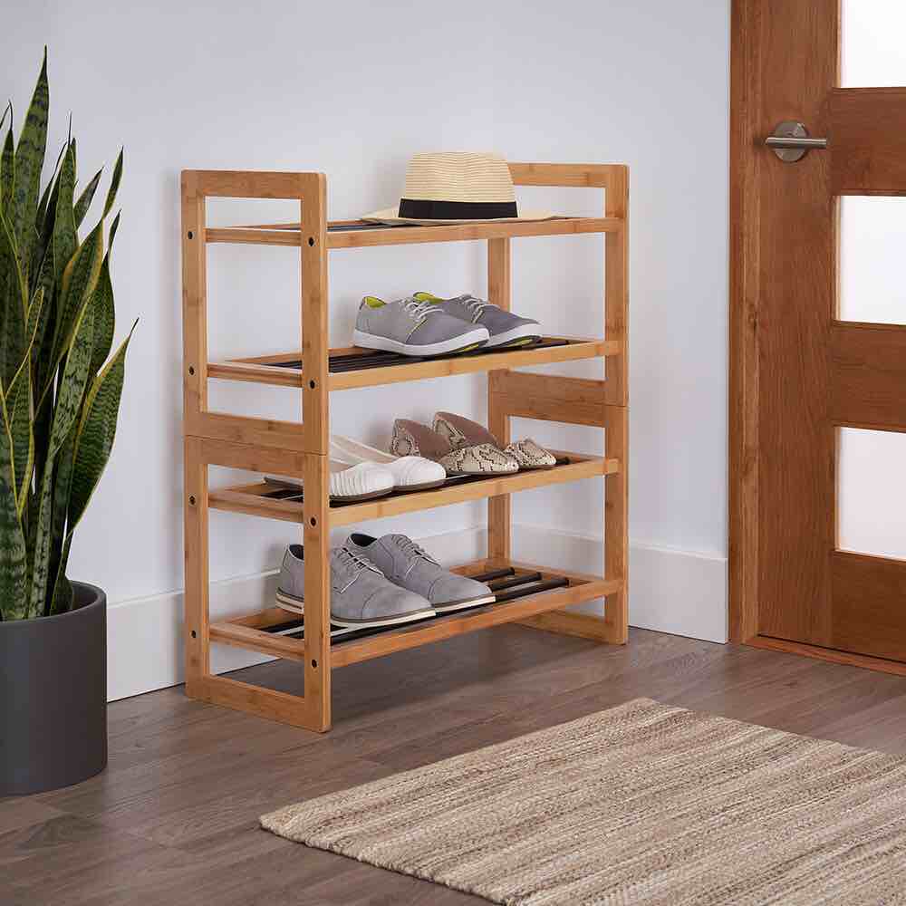 TRINITY Bamboo/Metal 2-Tier Shoe Rack, 2-pack
