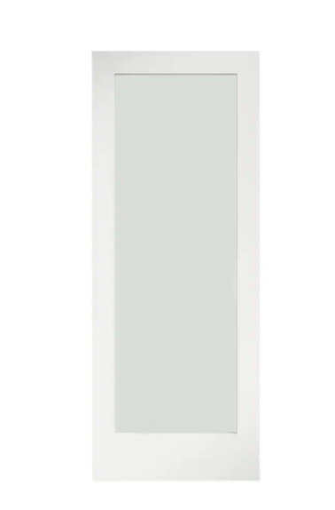 36 in. x 80 in. x 1-3/8 in. 1-Lite Solid Core Frosted Glass Shaker Primed Wood Interior Door Slab