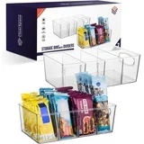 (2 pack) ClearSpace Plastic Pantry Organizer and Storage Containers with Dividers: Perfect Organization for the Kitchen Or Kitchen Storage: Refrigerator Organizer, Refrigerator Organizer Containers, Cabinet Organizers