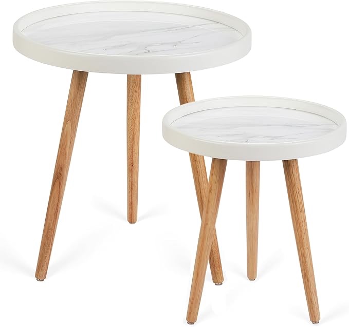 Round Side Table Set of 2,White 