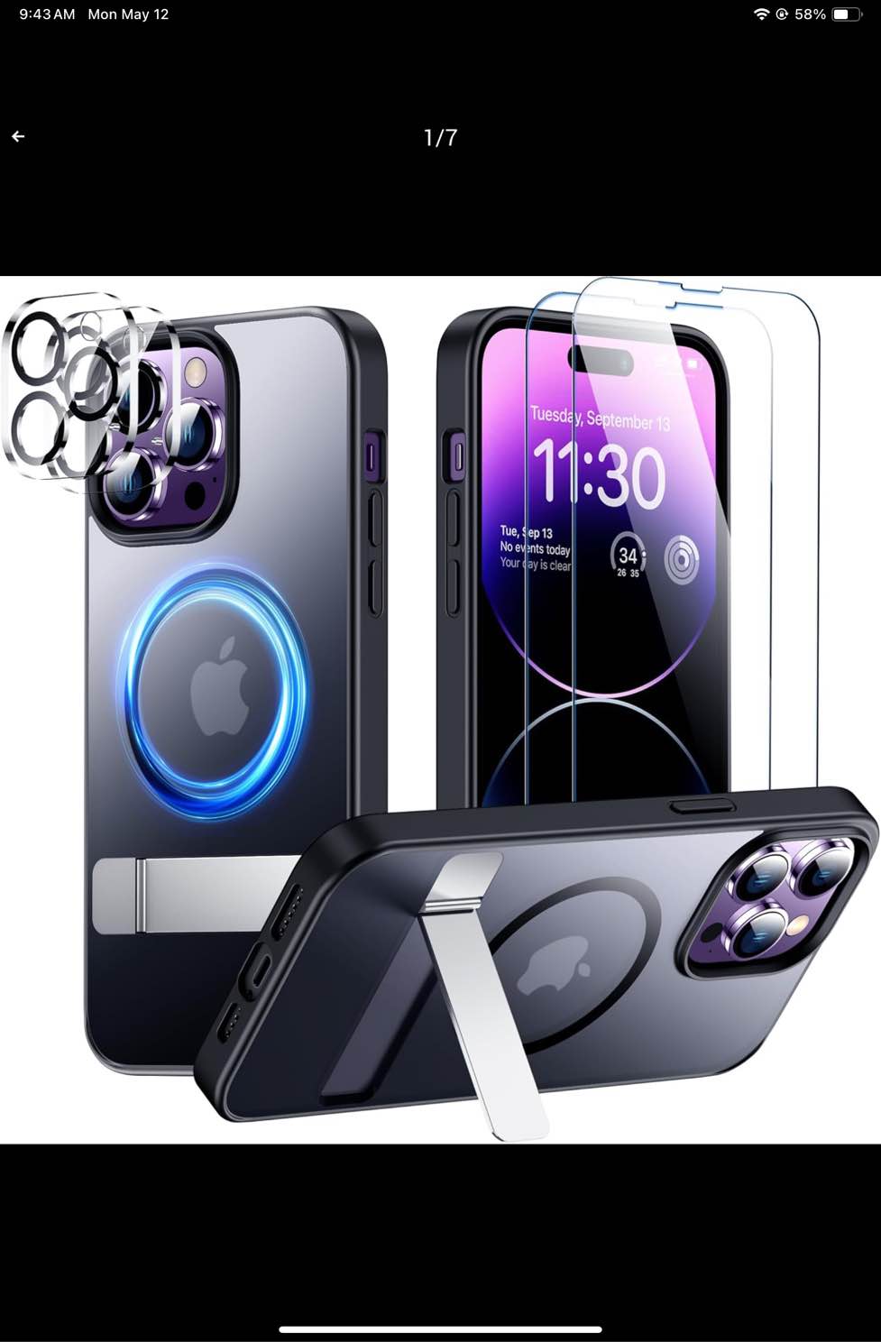 SPIDERCASE Magnetic for iPhone 14 Pro Case, [10FT Military Grade Drop Protection][2 Pcs Tempered Glass Screen Protector & Camera Lens Protector] with Invisible Stand Shockproof Slim Case -Black
