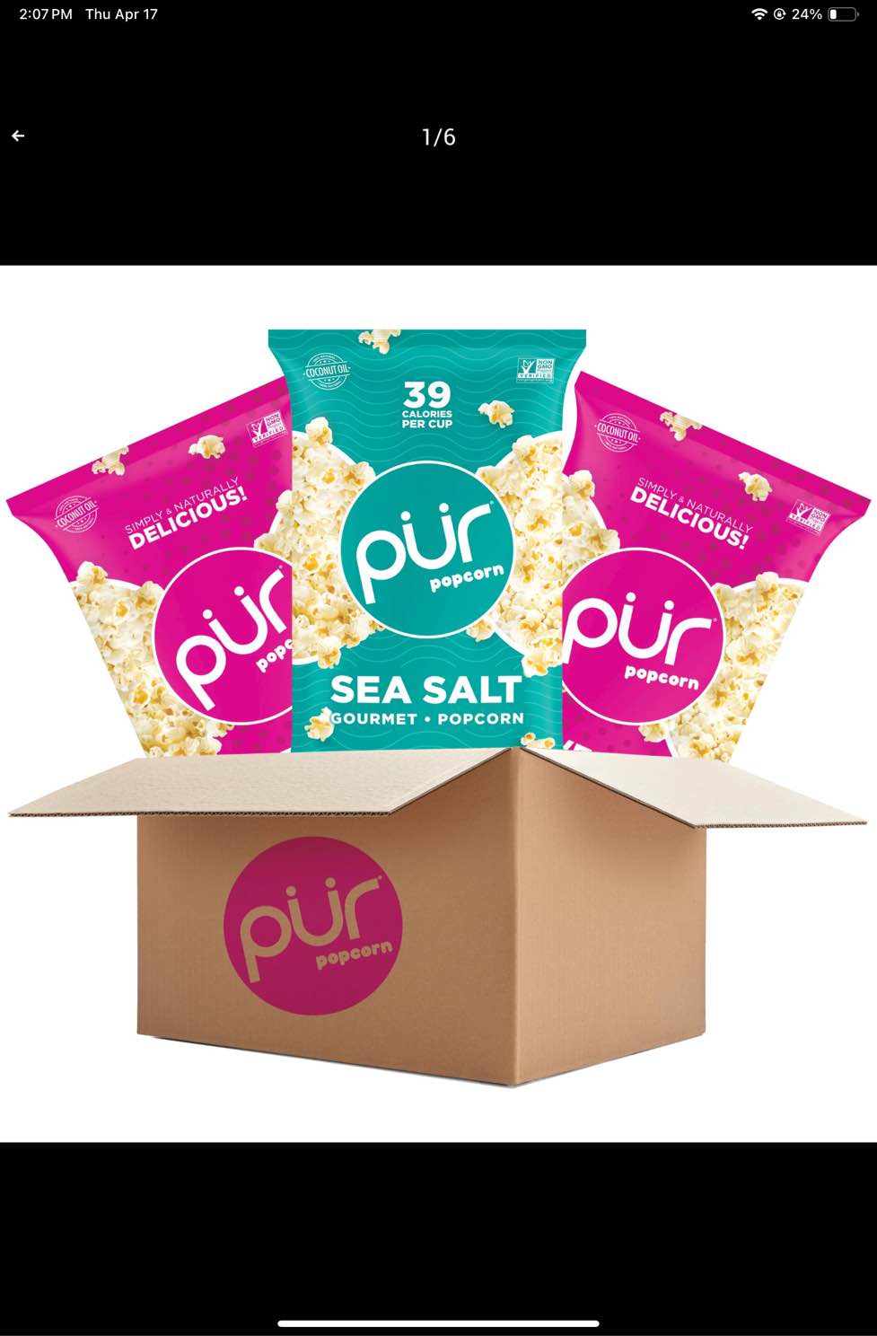 BEST BY 05/12/2025  PUR Popcorn | Made with Coconut Oil | Sweet & Salty and Sea Salt | Guilt-Free & Healthy Snack | Gluten Free, Vegan & Non-GMO | Individual Bags | 6.07 oz. (Pack of 3)