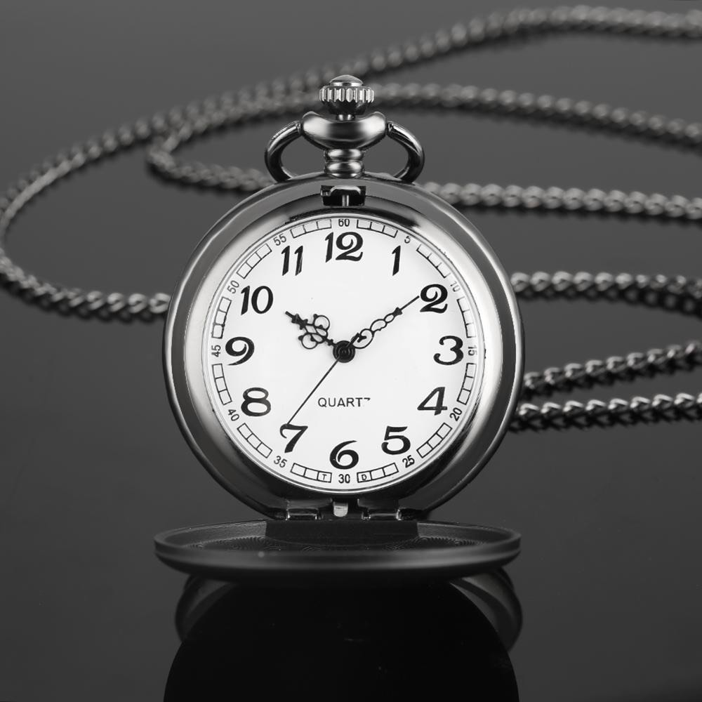 Custom Black Quartz Pocket Watch with Chain