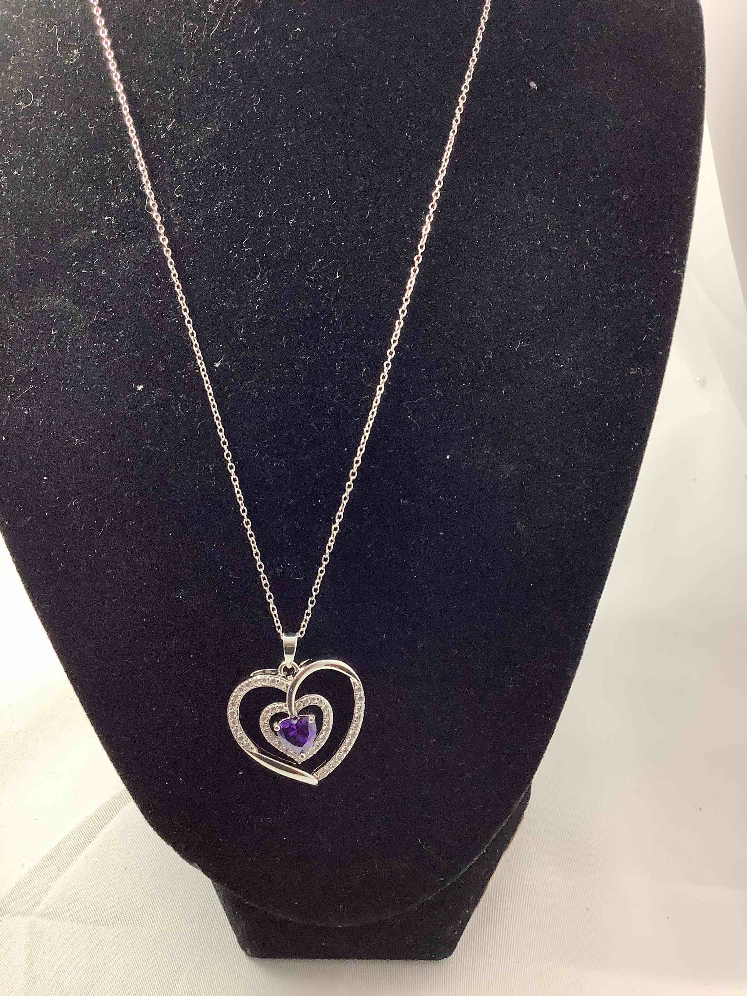 Amethyst and White Topaz Heart Necklace 