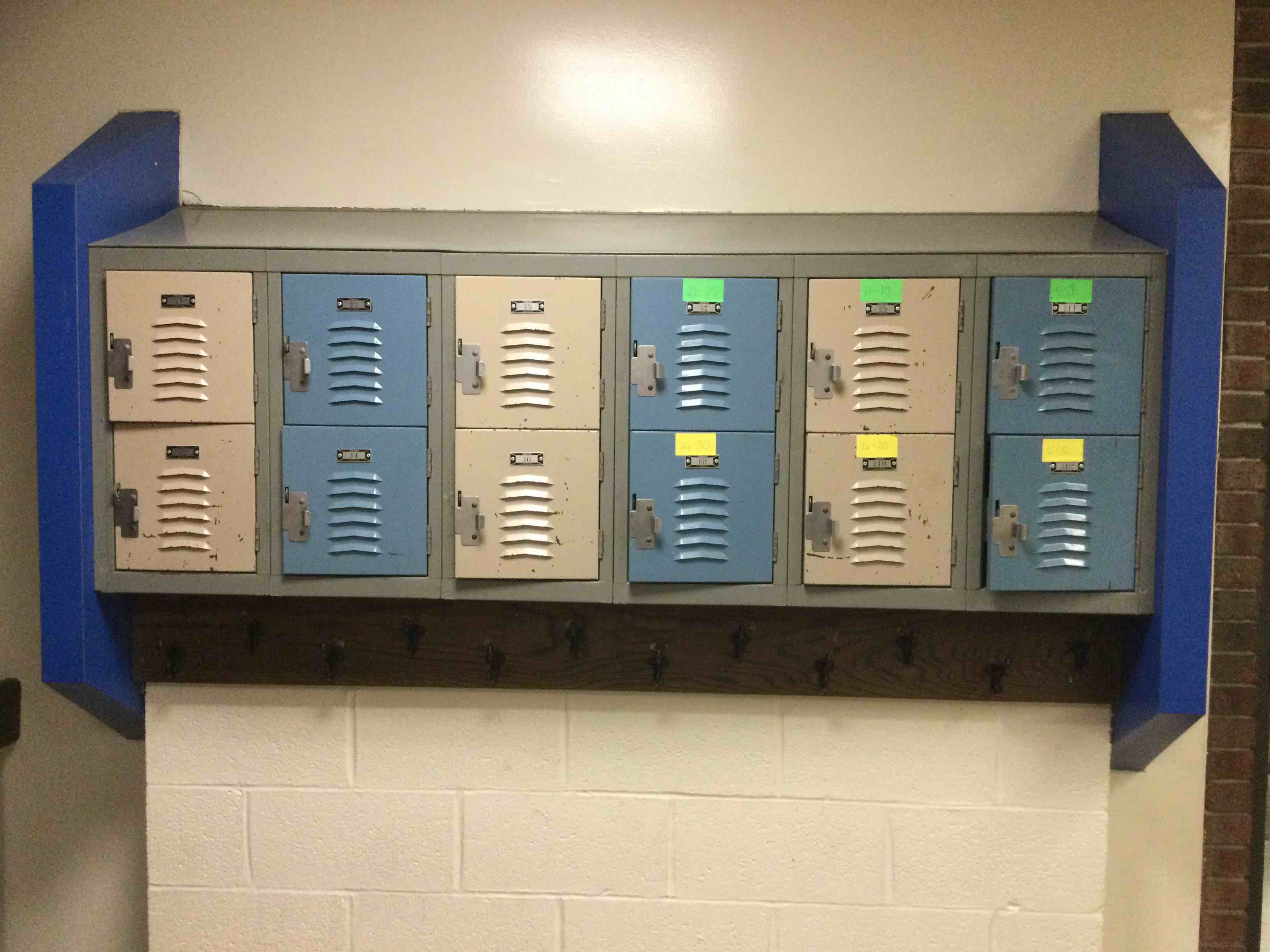 Second Floor Lockers And Coat Hook Rack By Room 201, B1-B12