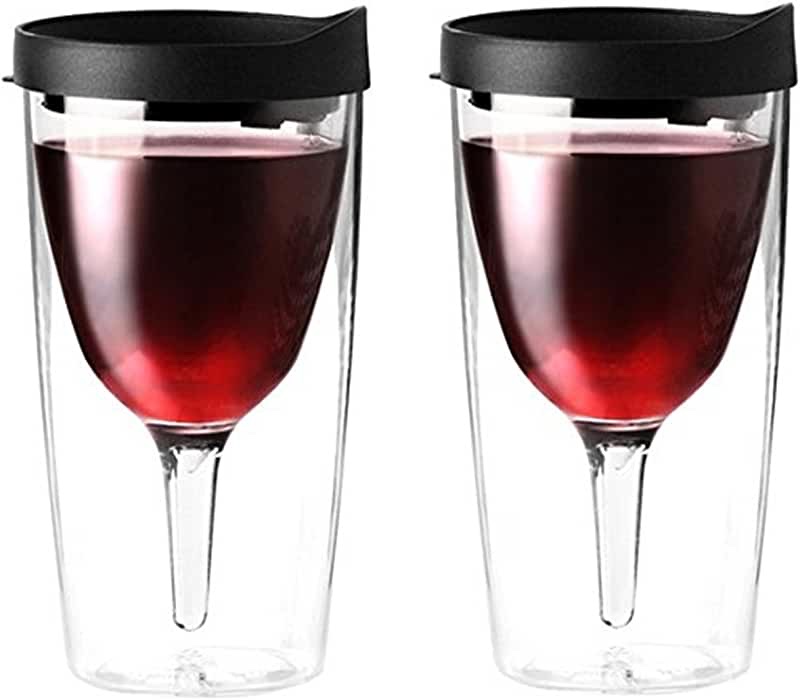 Vino2Go Double Wall Acrylic Tumbler with Black Lids, 10 oz, Pack of 2