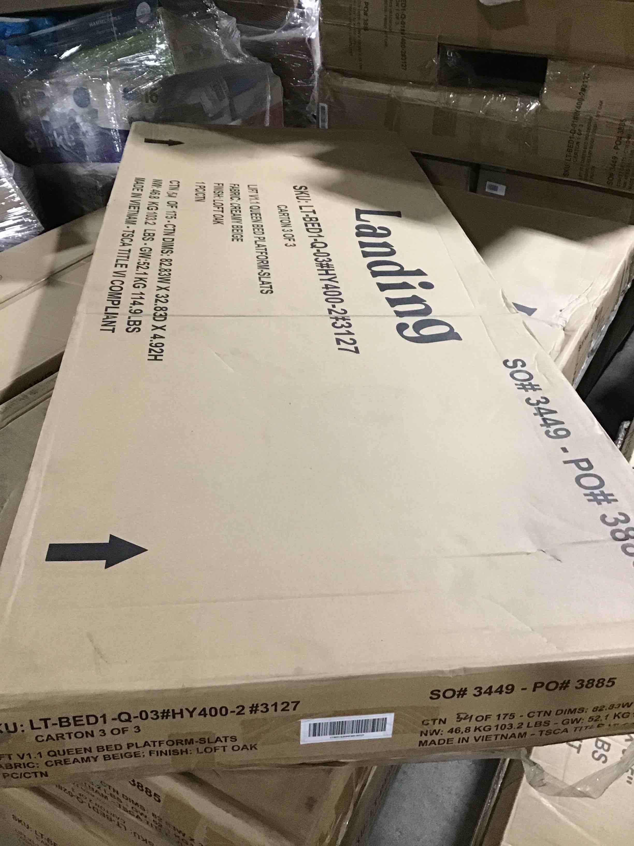 Queen Bed Platform-Slats, Creamy Beige (Box 3/3 Only) INCOMPLETE 