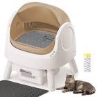 Furoomate Self Cleaning Cat Litter Box, brown and white
