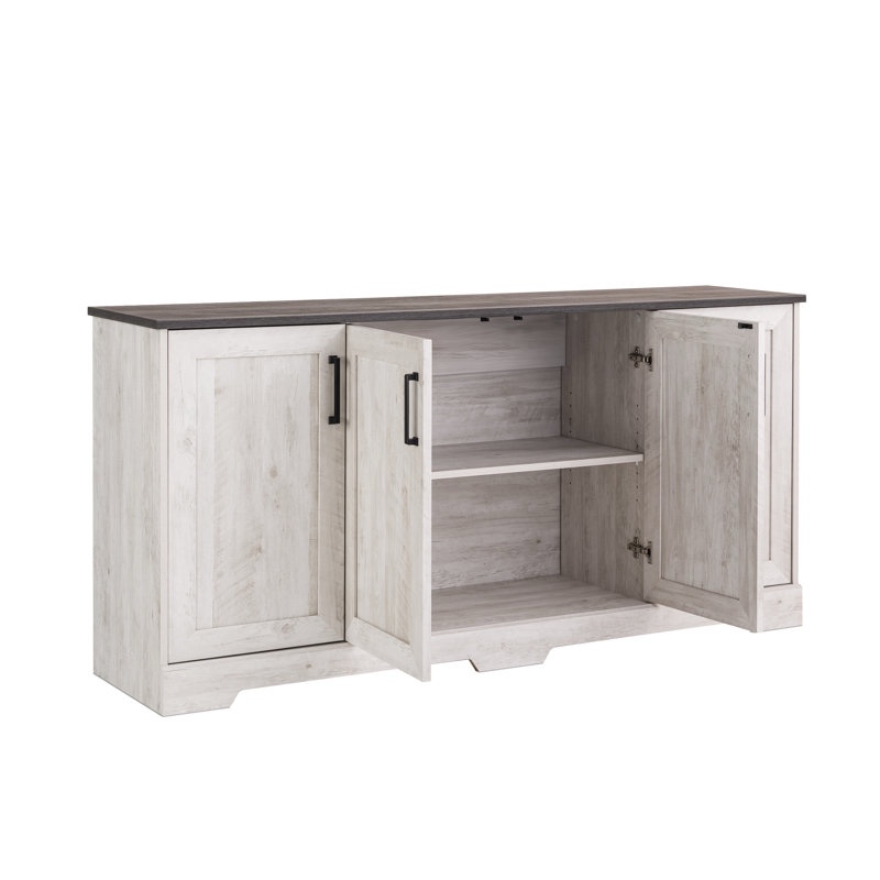 Yazeed Rustic Ridge Washed White 4 Door Sideboard Storage Cabinet