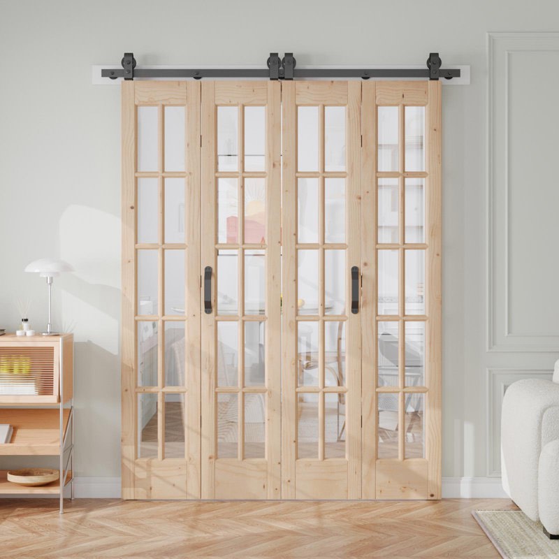 Glass And Solid Wood Bi-Fold Door With Installation Hardware Kit