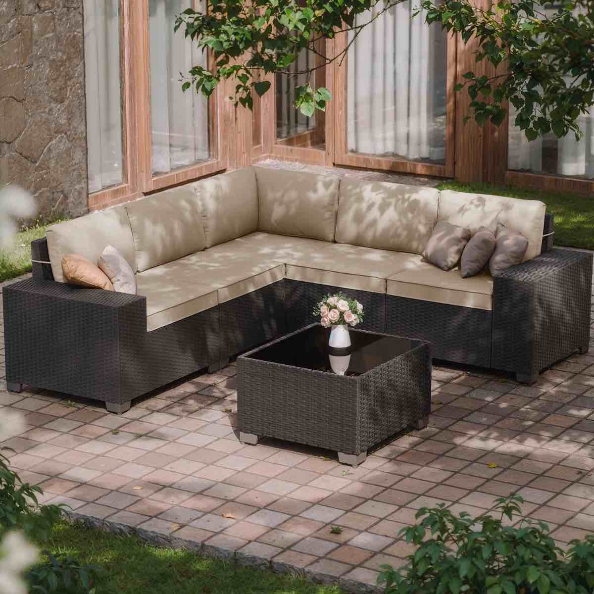 Patio Sectional Sofa With Cushions B