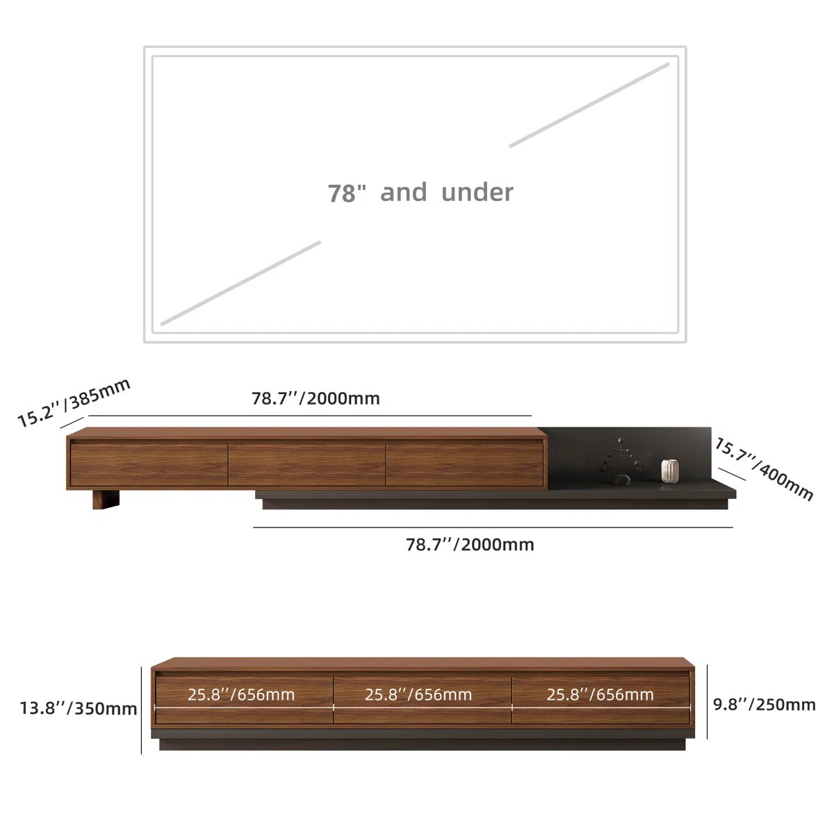 gafton 78.7" extendable tv stand with 3-drawer