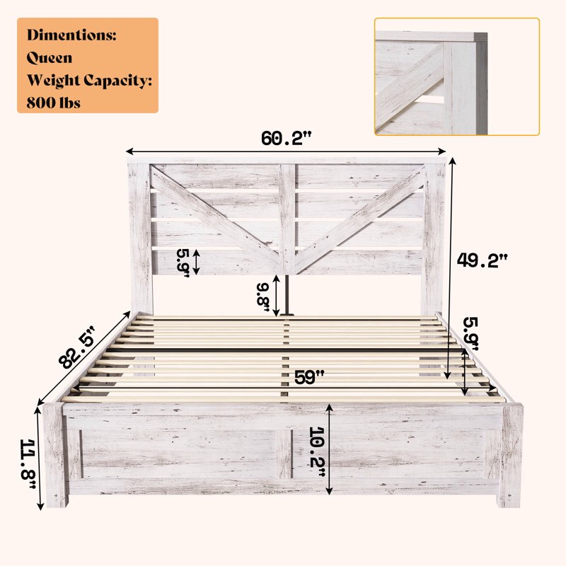 tryston farmhouse bed frame with 49.2" barn door headboard