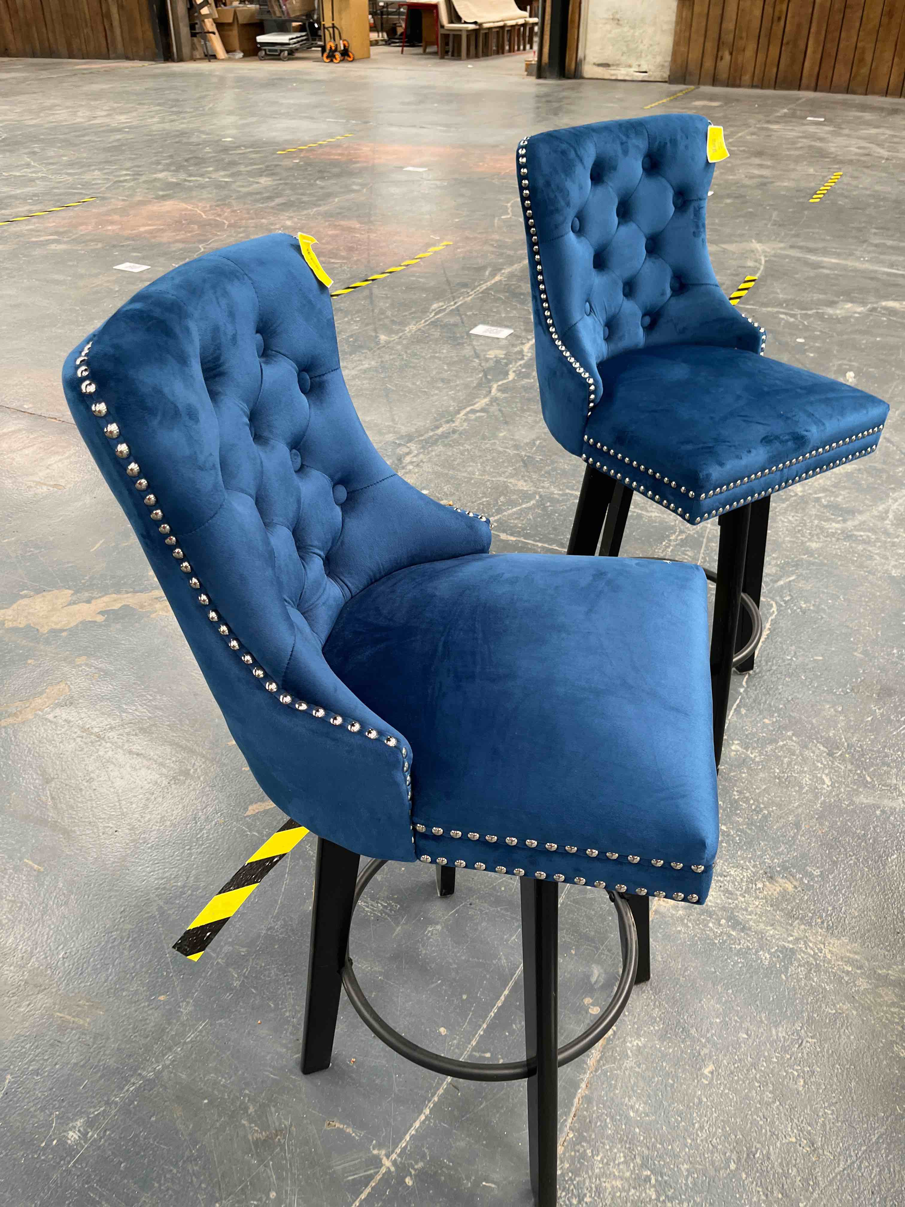 Four Blue Tuft Bar Chairs