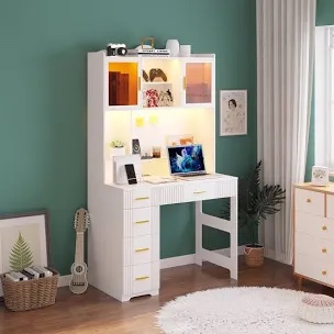computer desk with hutch and led lighting